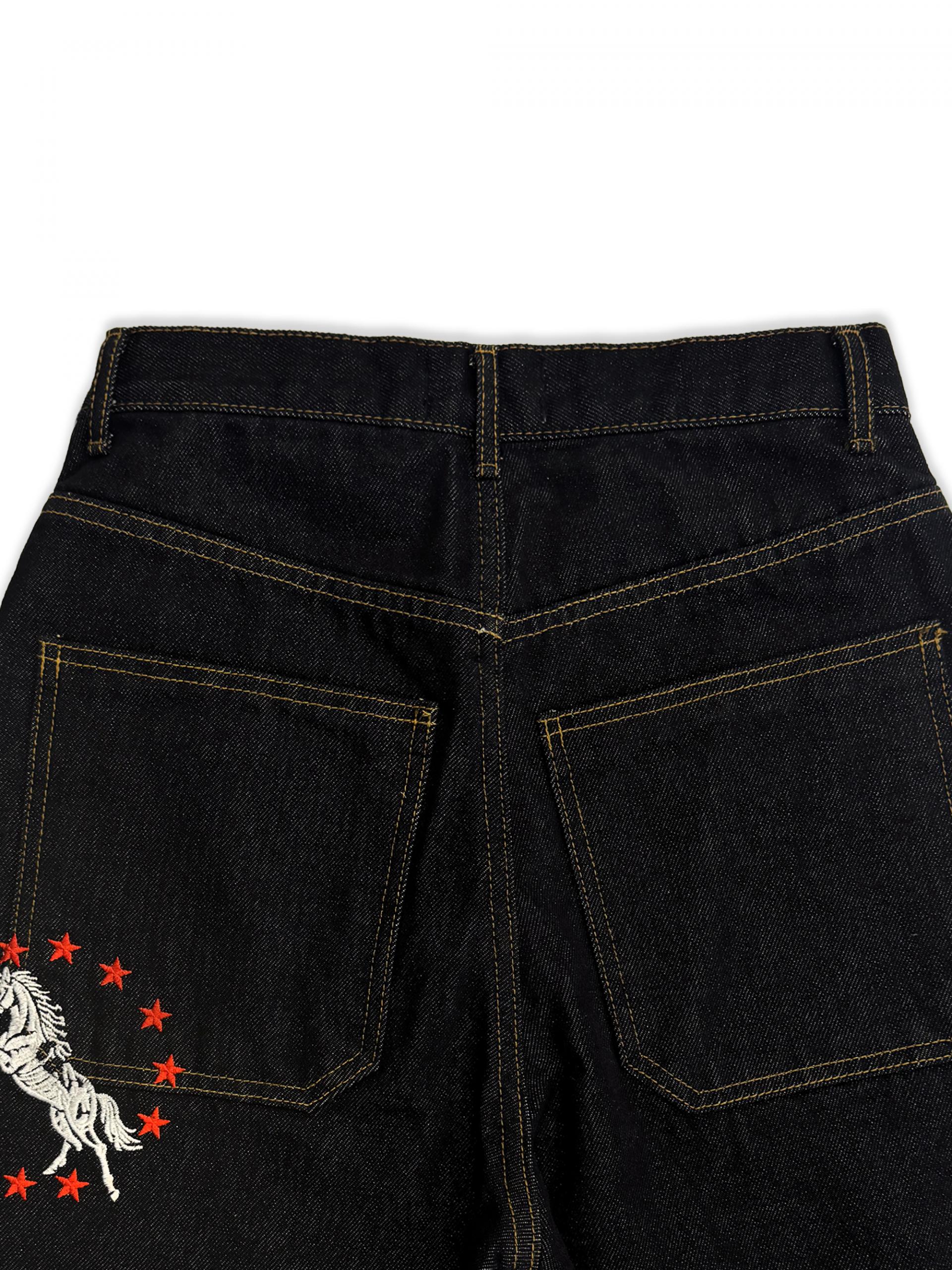 Horse non-fade embroidered denim pants