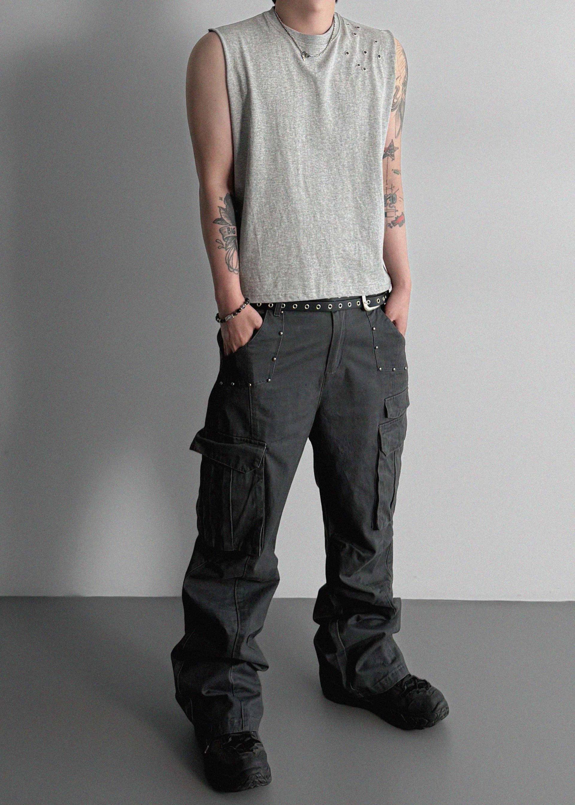 Dying stud cargo flared pants
