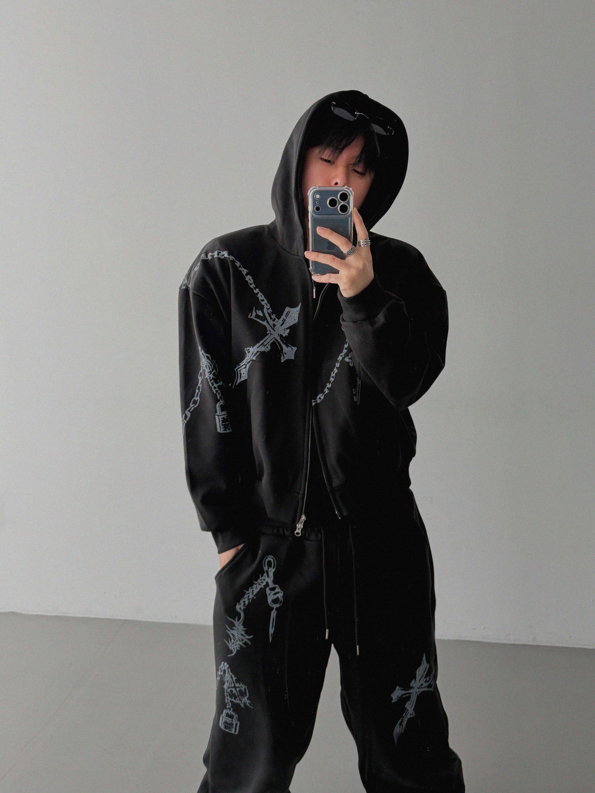 Keyring printed wide sweat pants