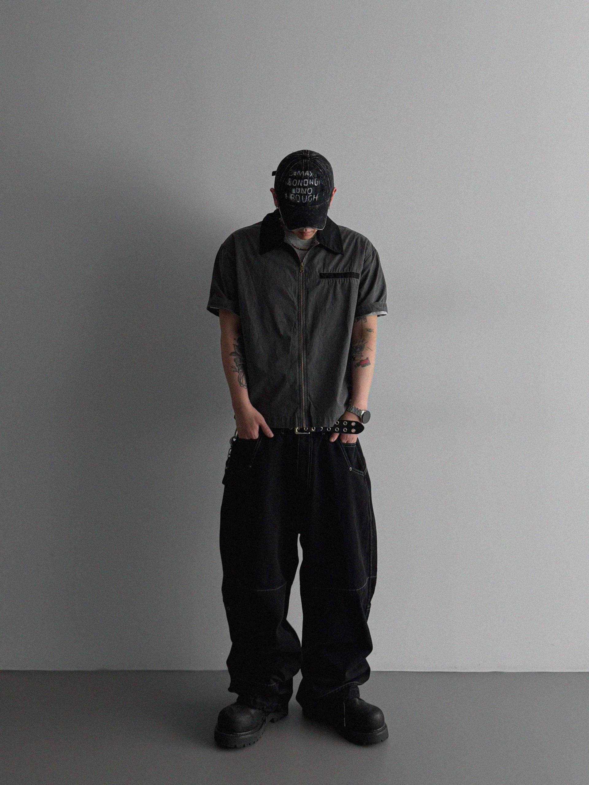 Eyelet pocket balloon denim pants