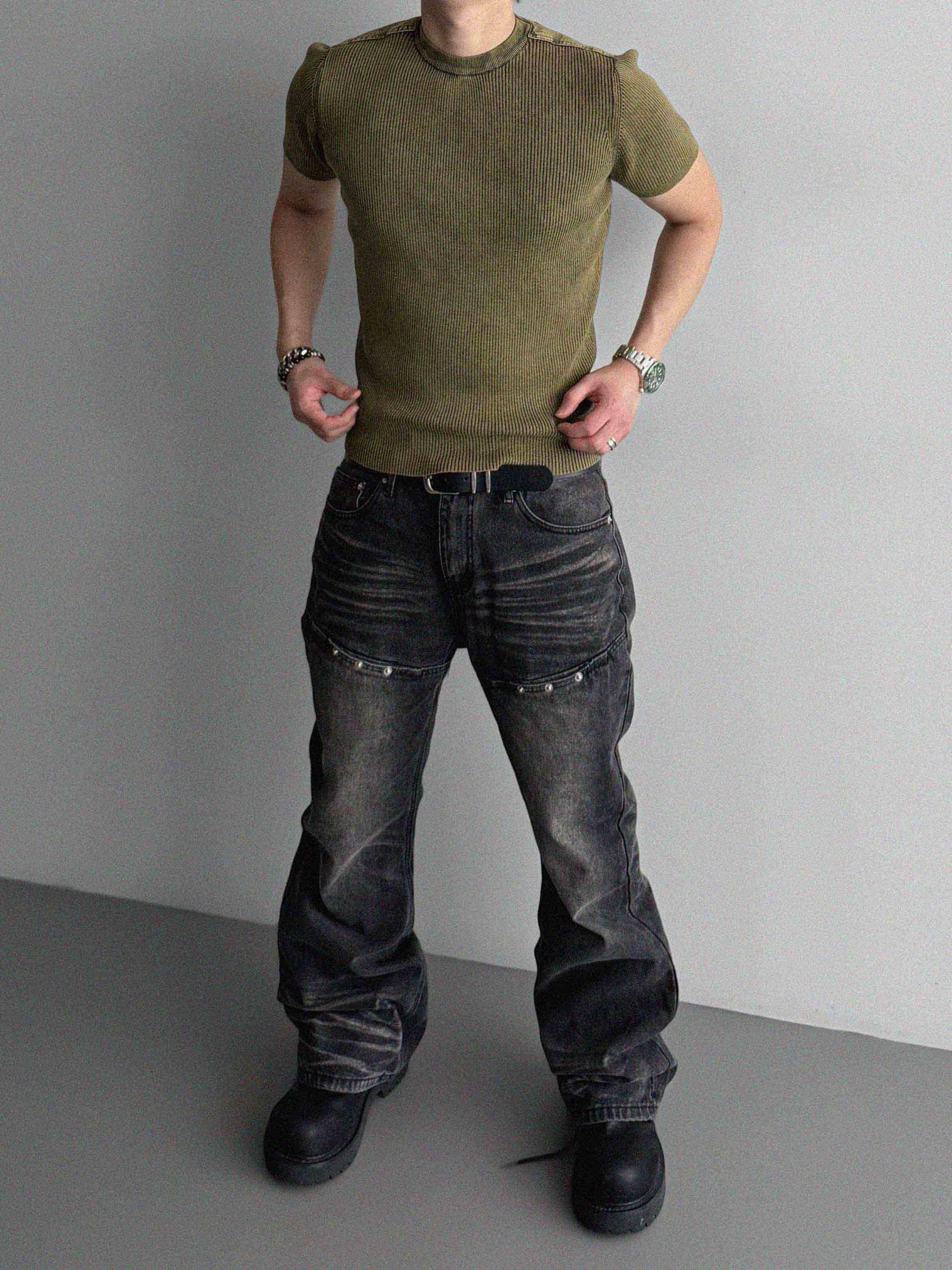 Pigment panel slim half knit