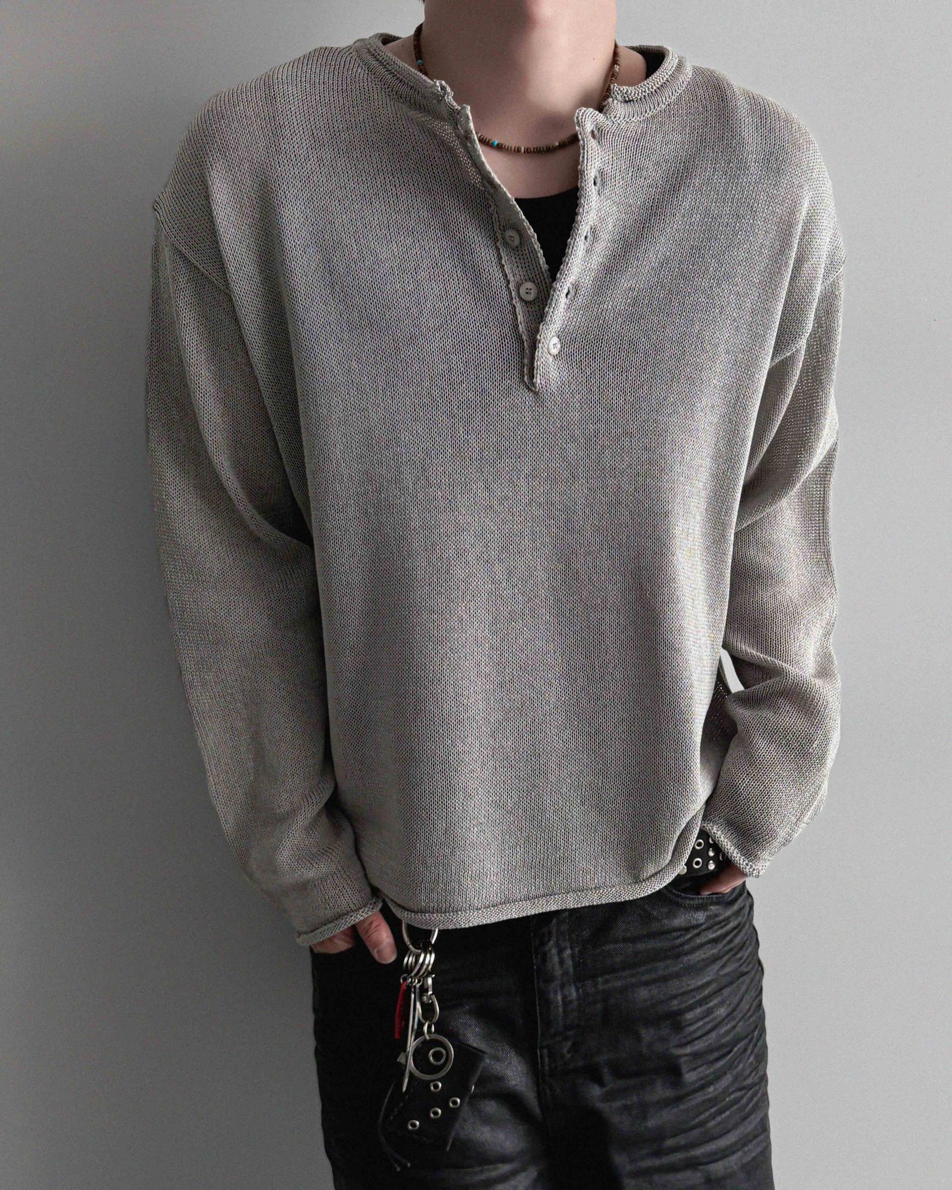 Summer henley neck see-through knit