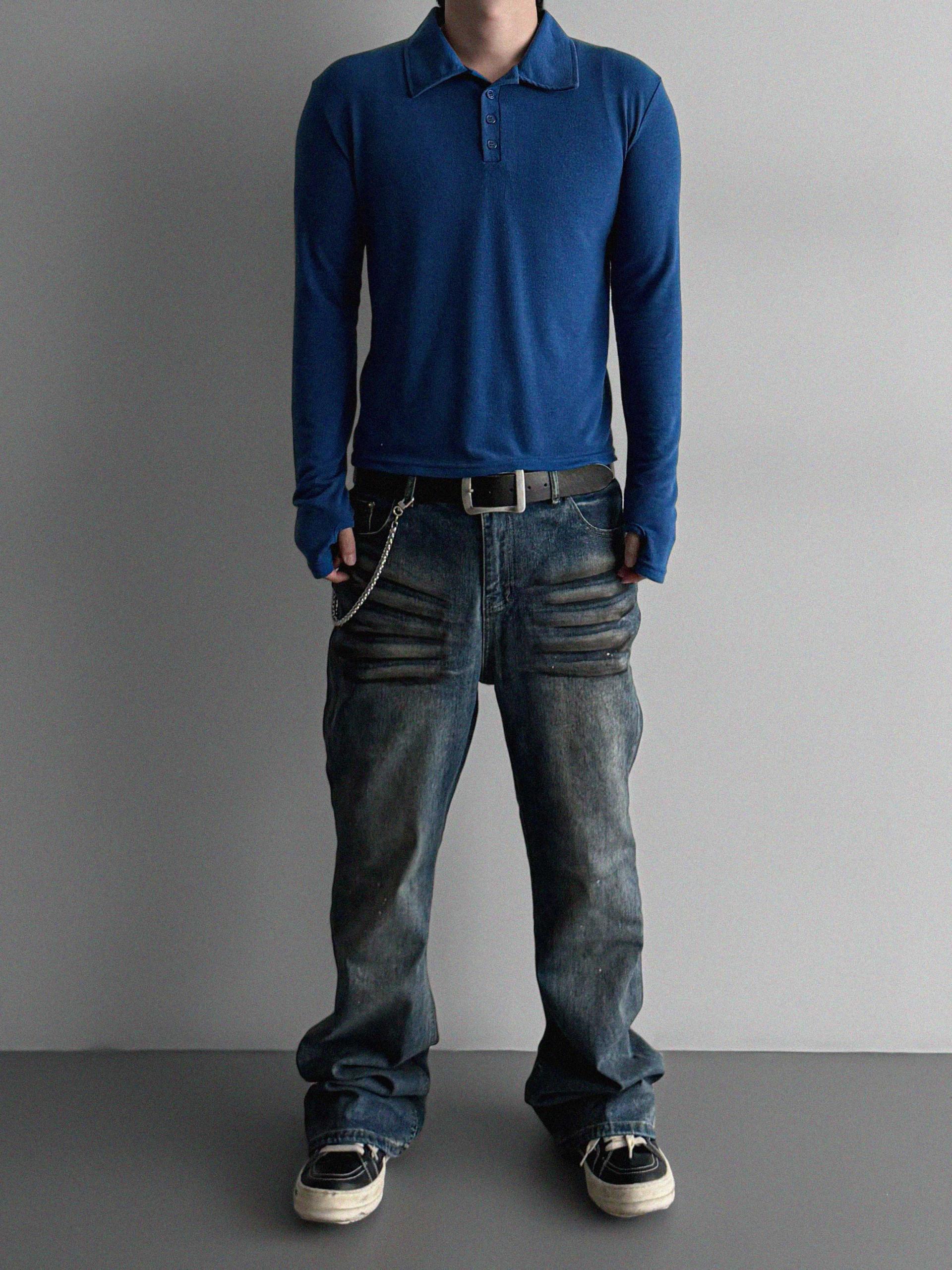 Dirty washed sagging flare jeans