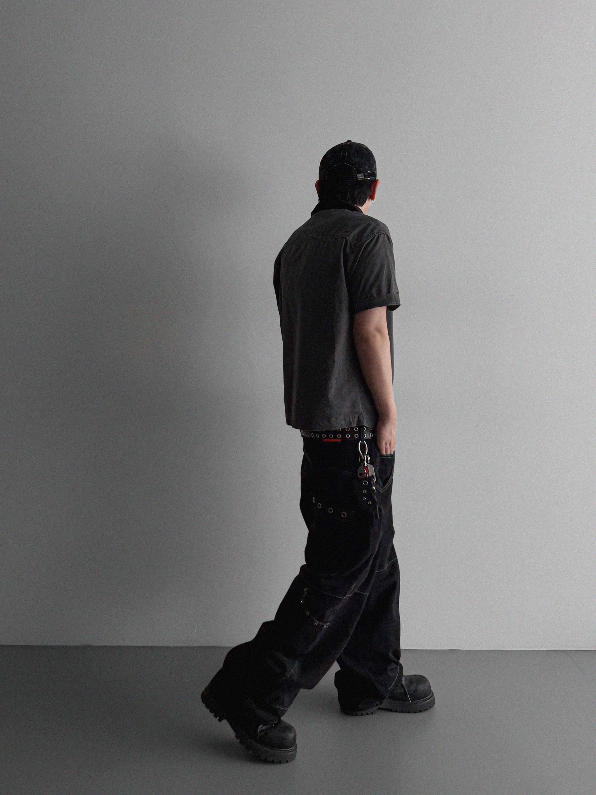 Eyelet pocket balloon denim pants