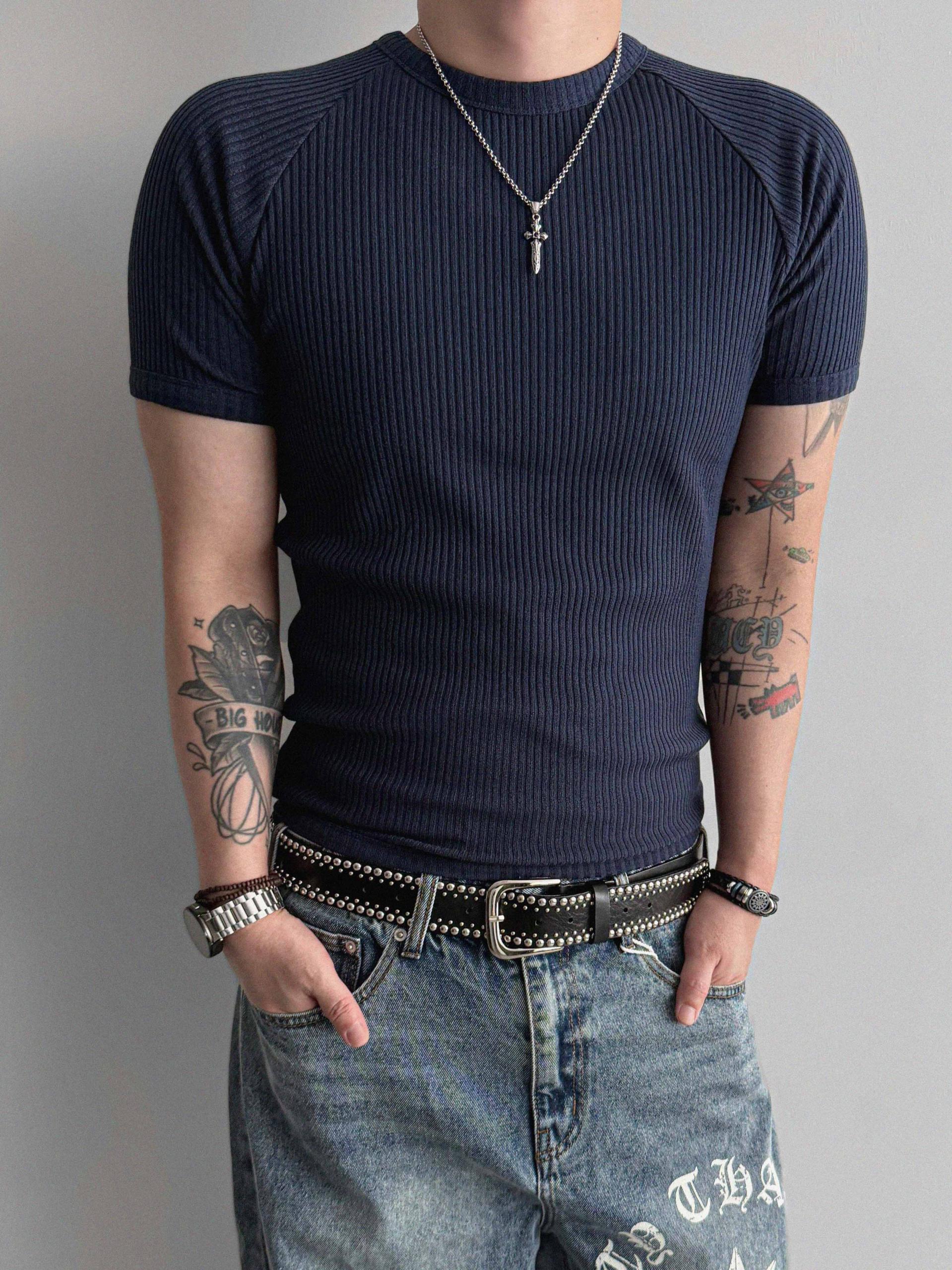 Ribbed raglan muscle half t