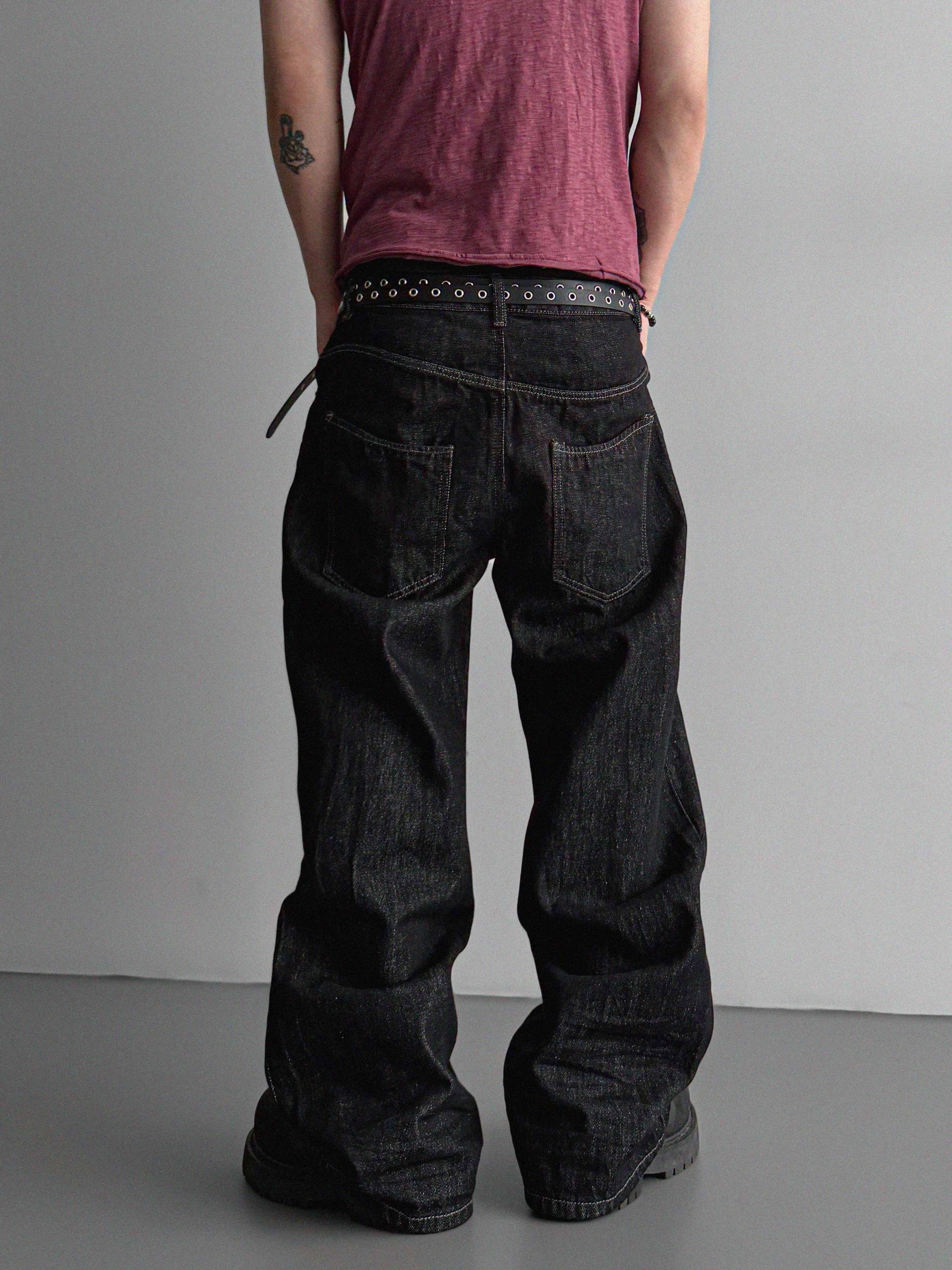 Embossed non-faded denim pants