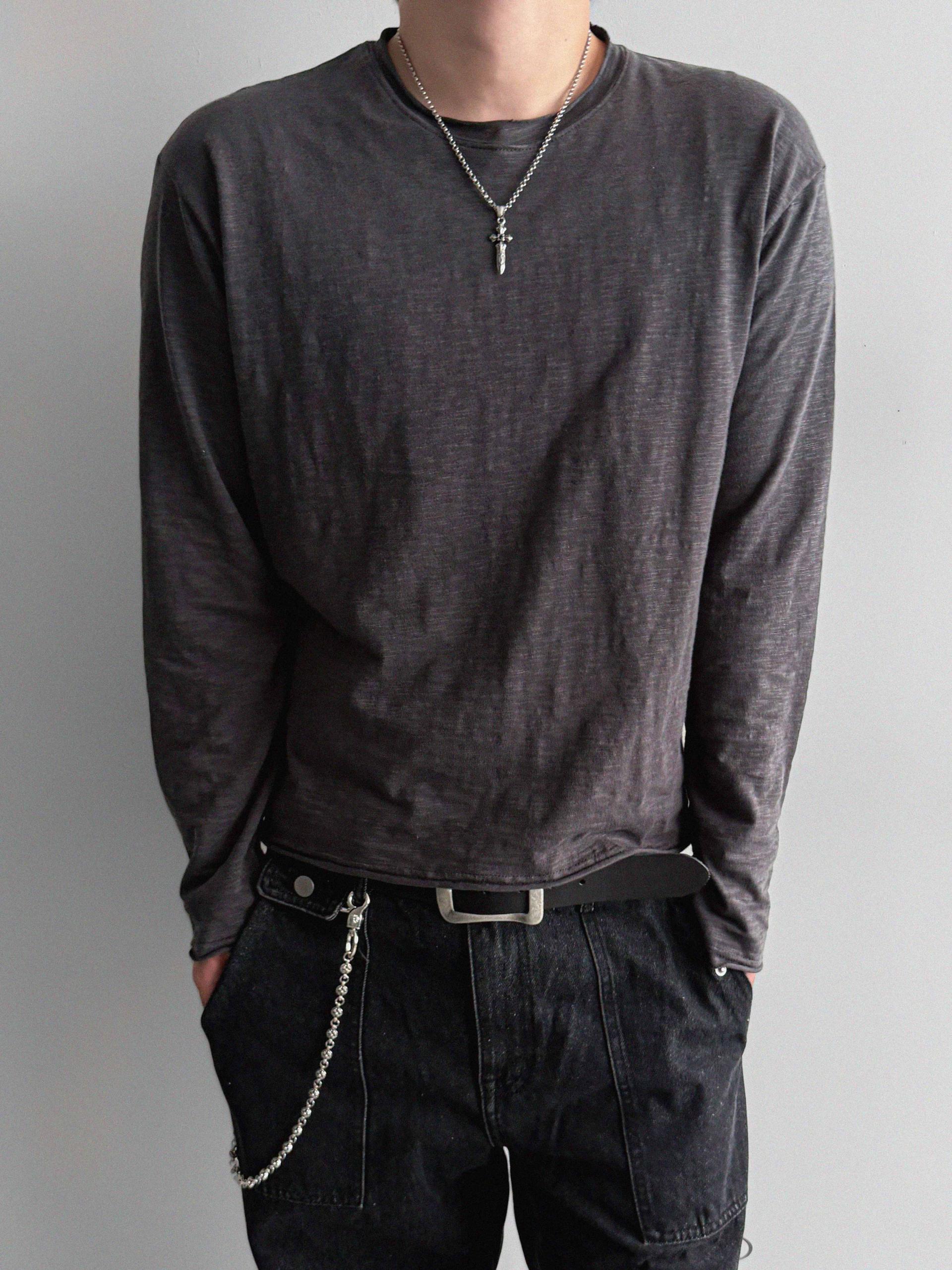 Slub cuting crop long sleeve t