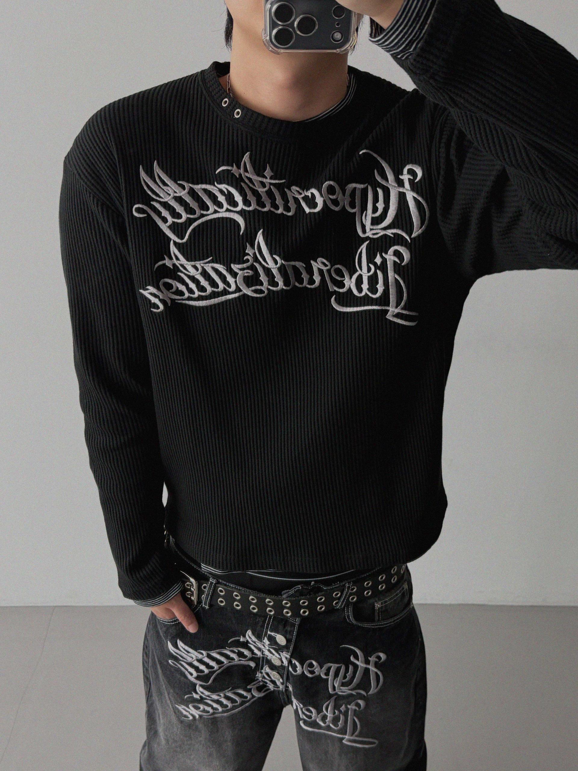Libera embroidered waffle crop t