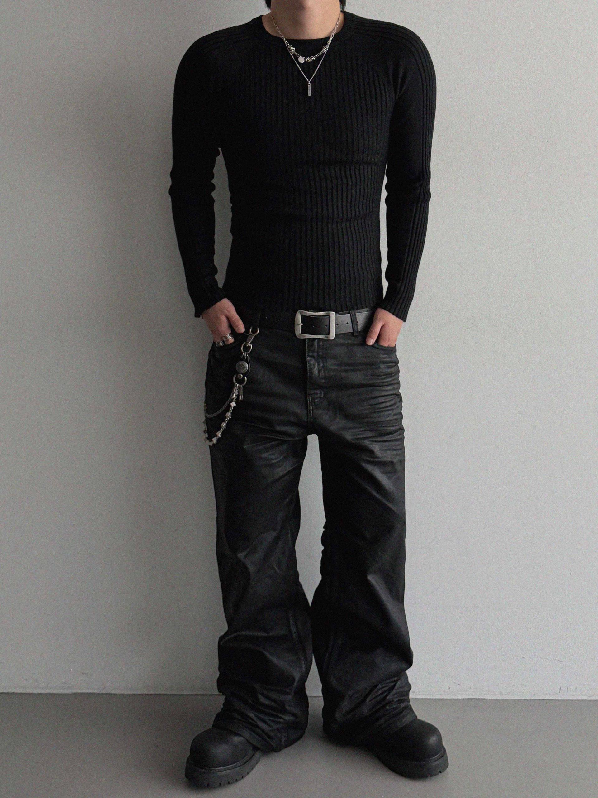 Embo coated semi flare pants
