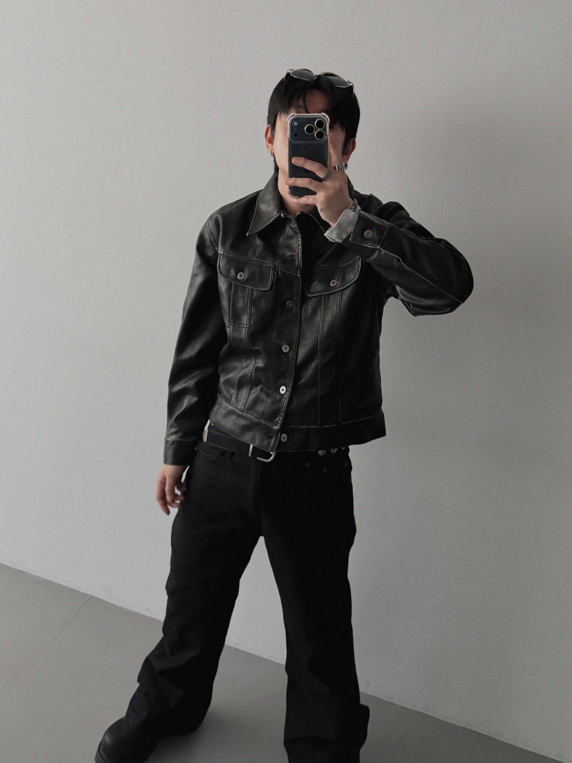 Rex leather trucker crop jacket