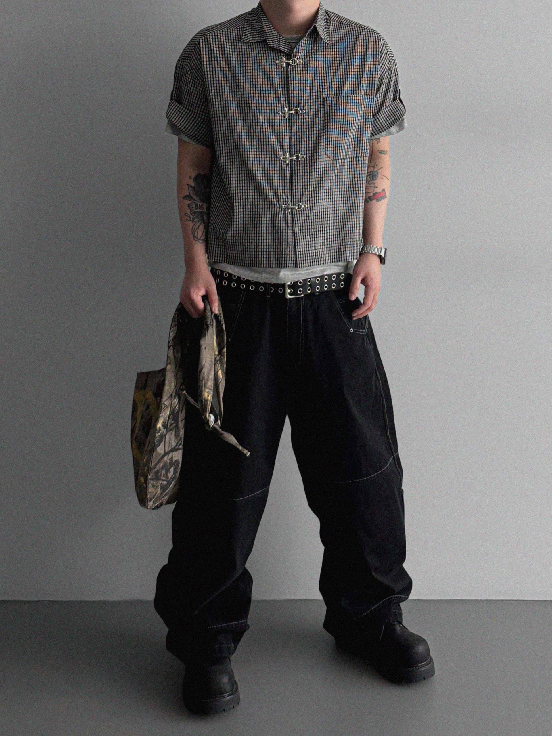 Eyelet pocket balloon denim pants
