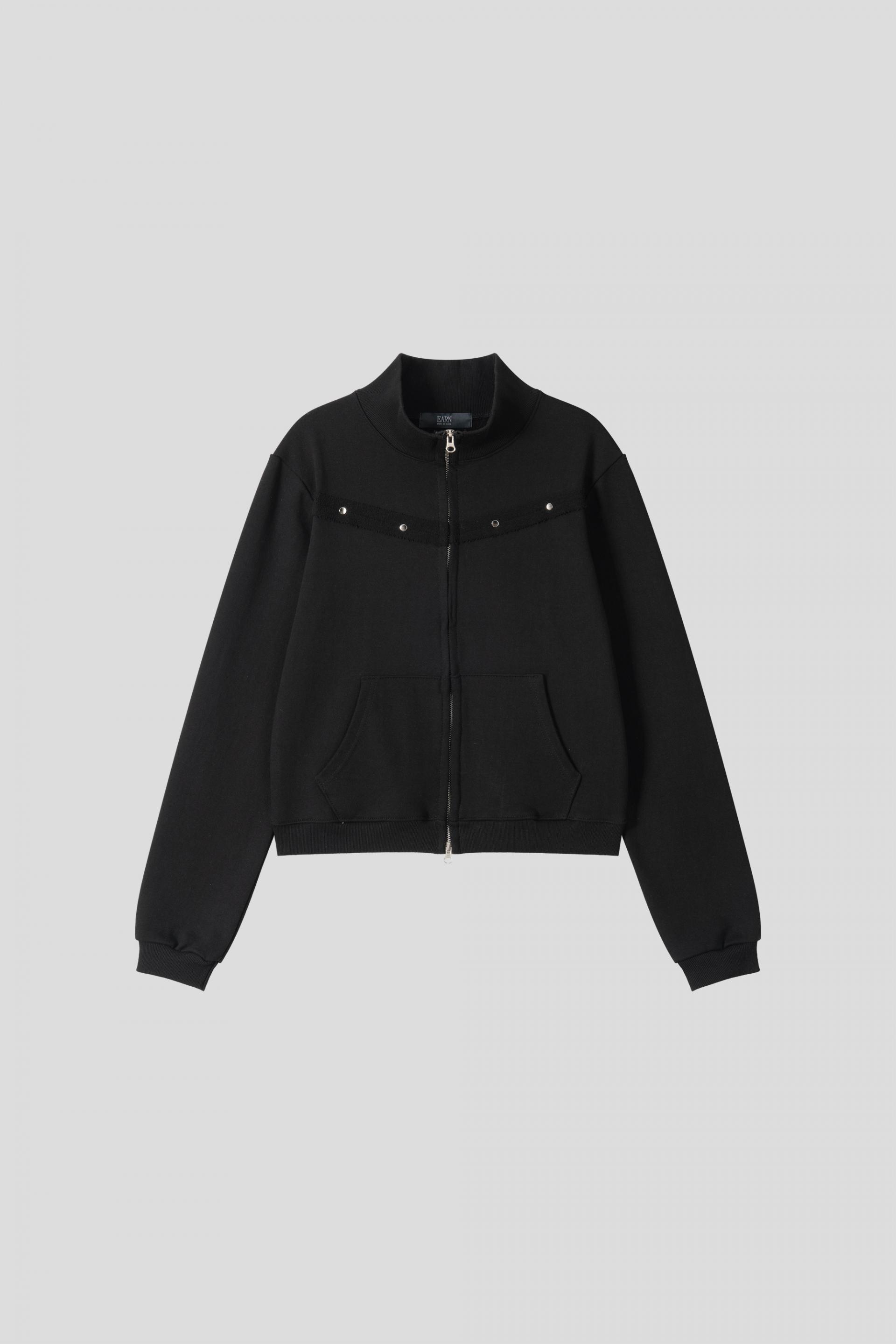 Fringe rivet slim high neck zip-up
