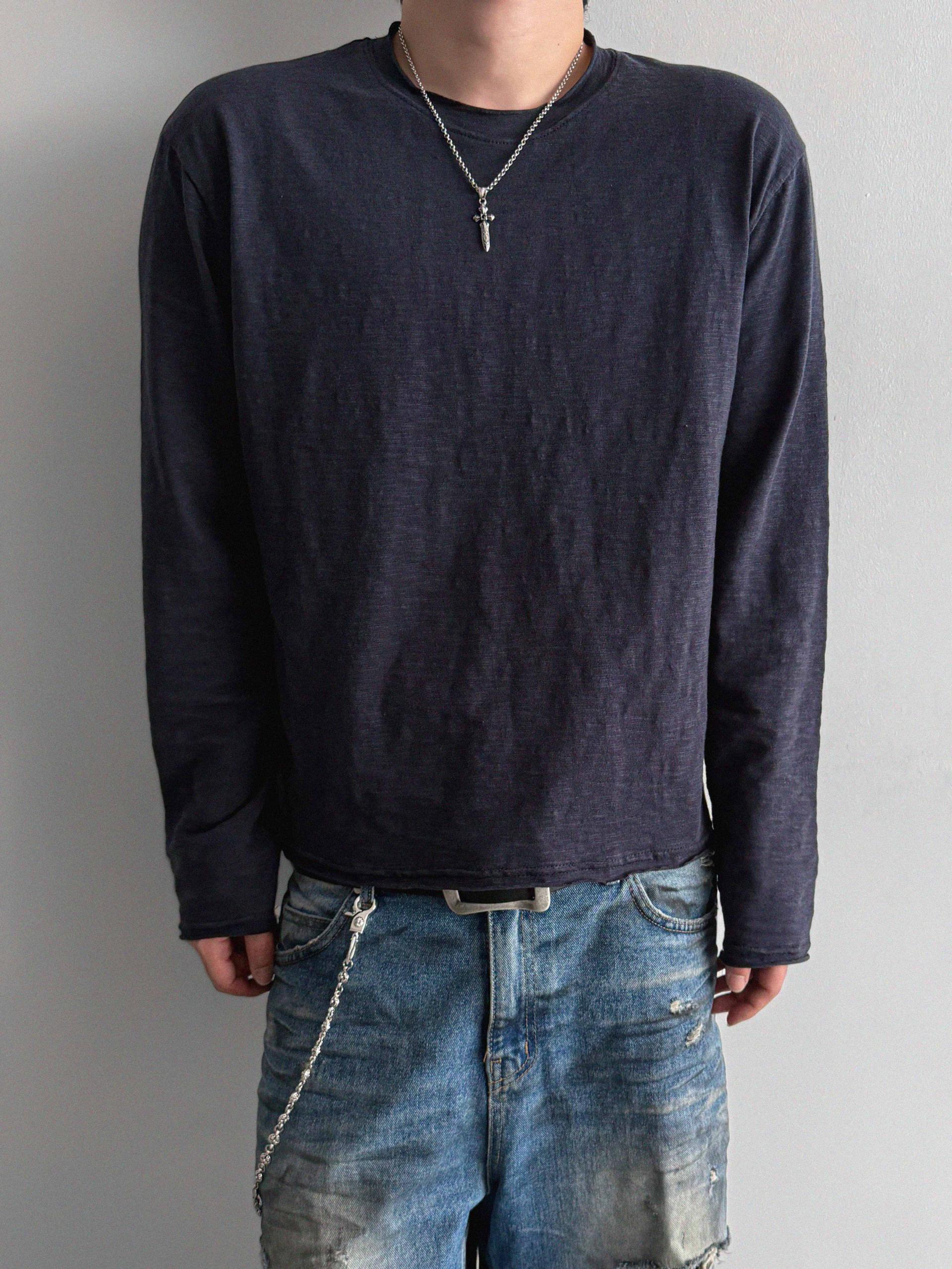 Slub cuting crop long sleeve t