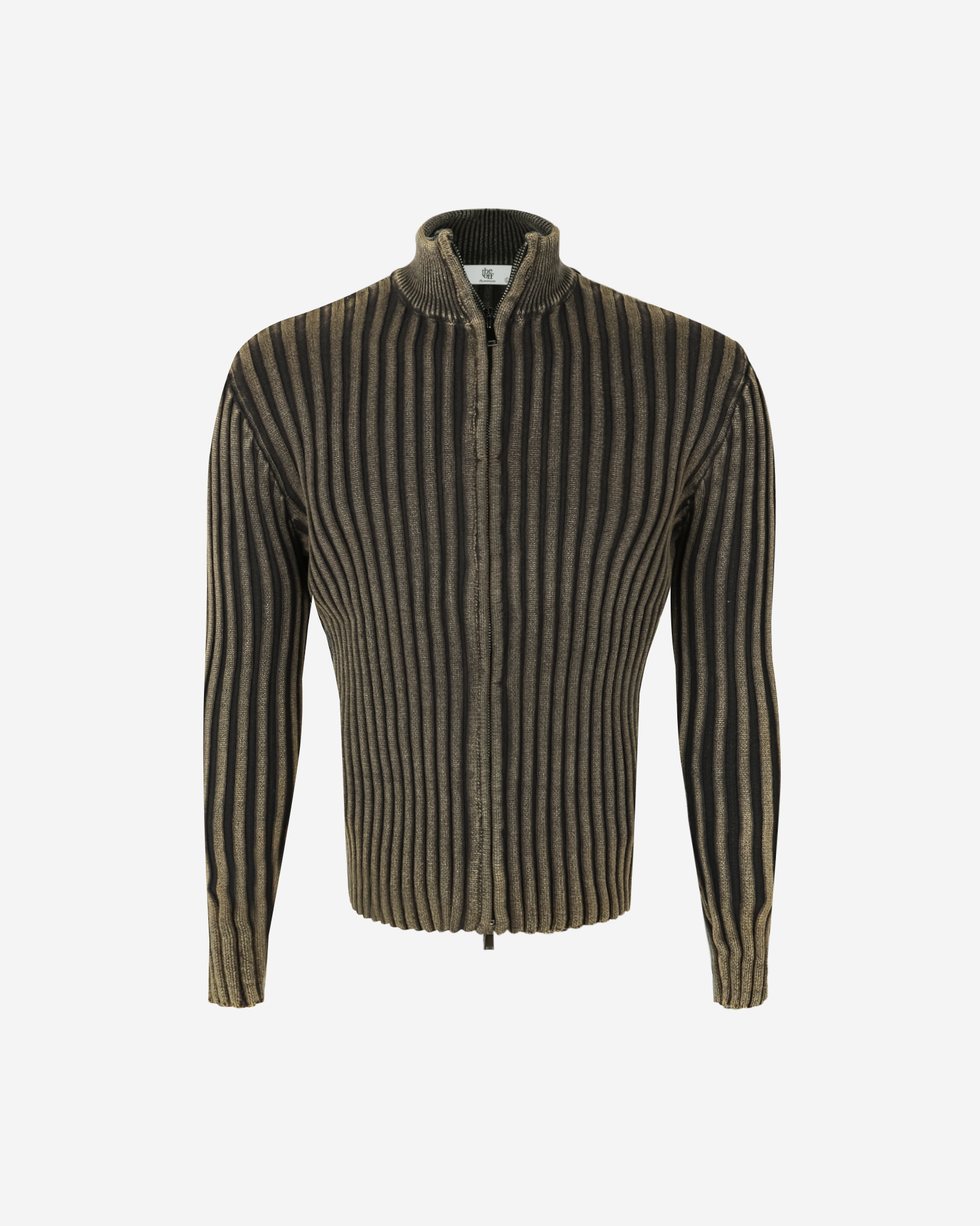 Pigment ribbed muscle knit zip-up