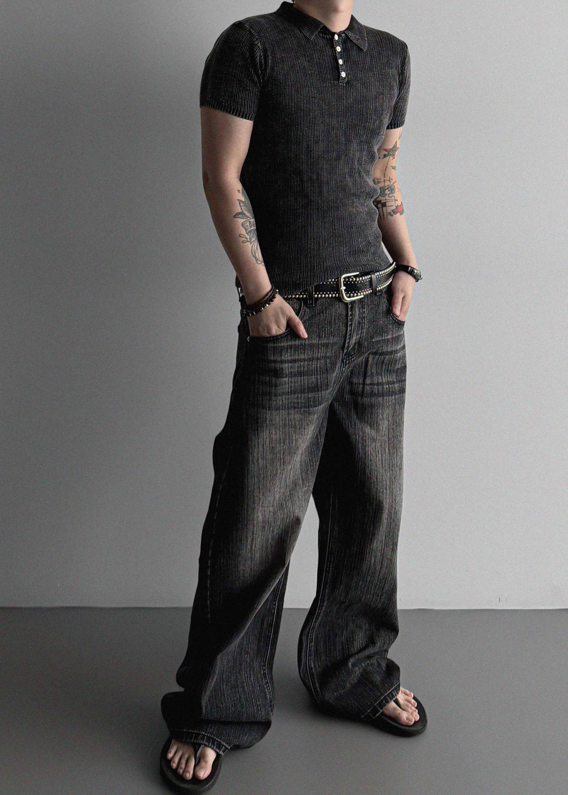 Garments ribbed collar muscle half T