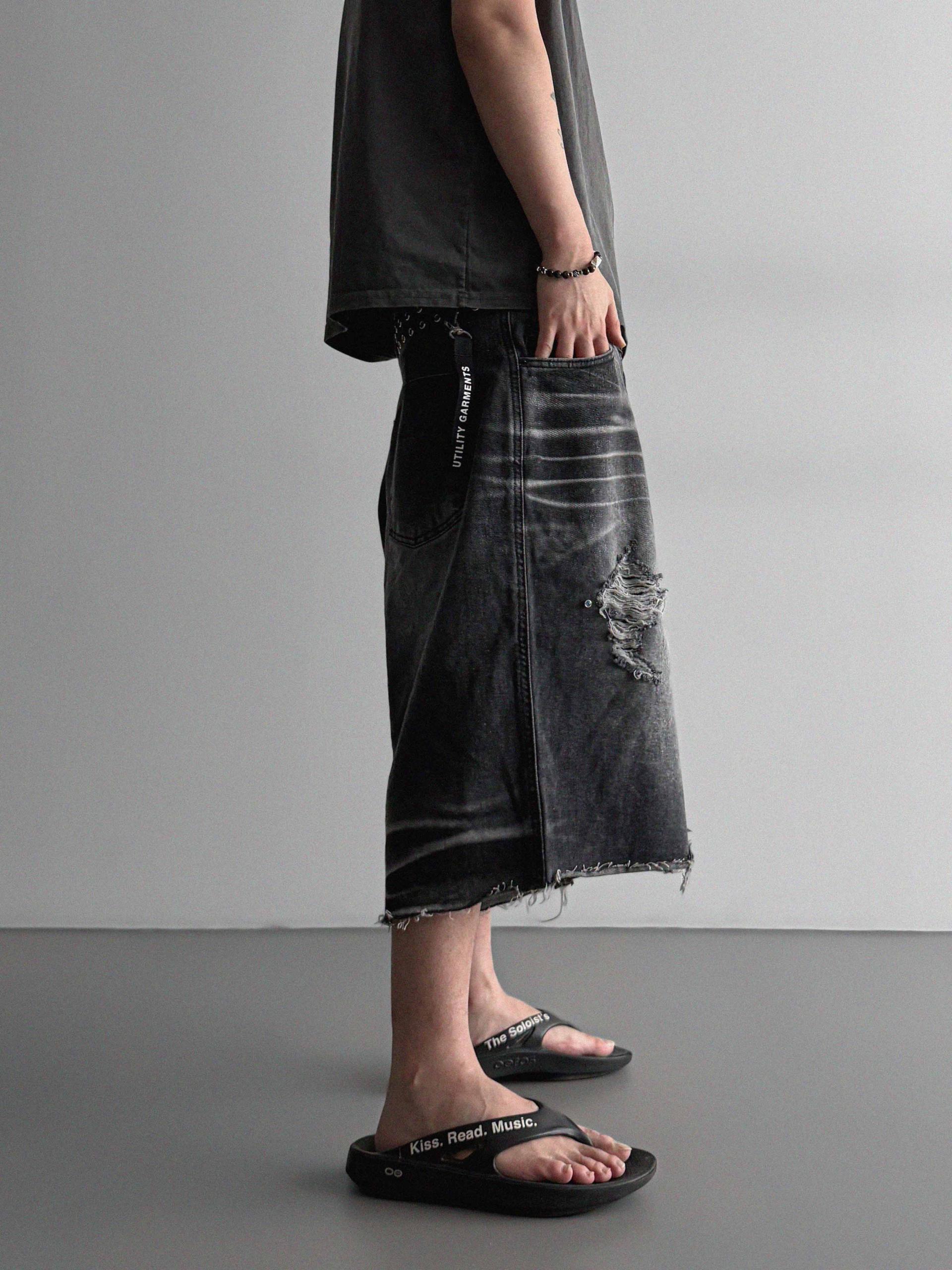 Cubic vintage denim bermuda pants