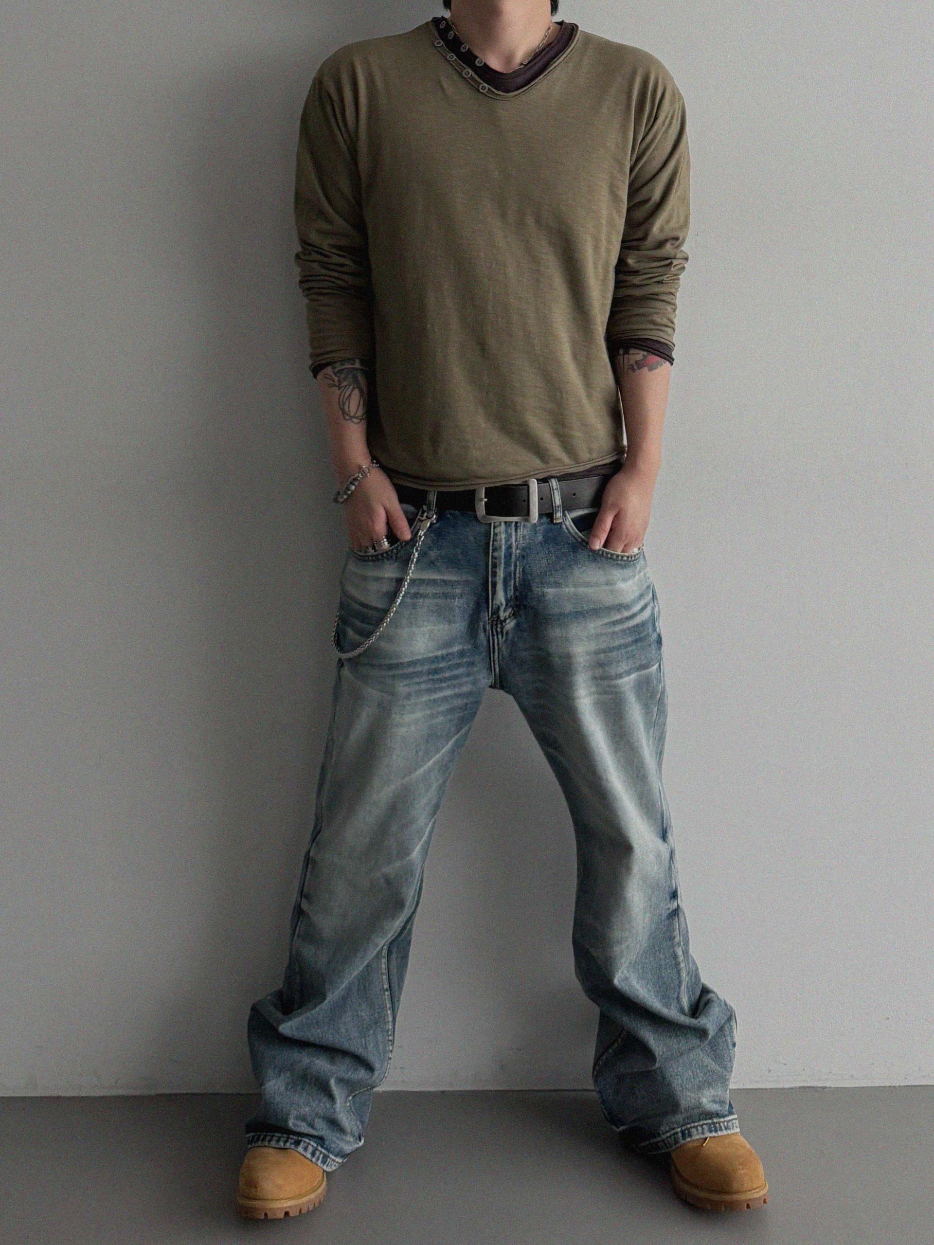 Mobe sand flare denim pants