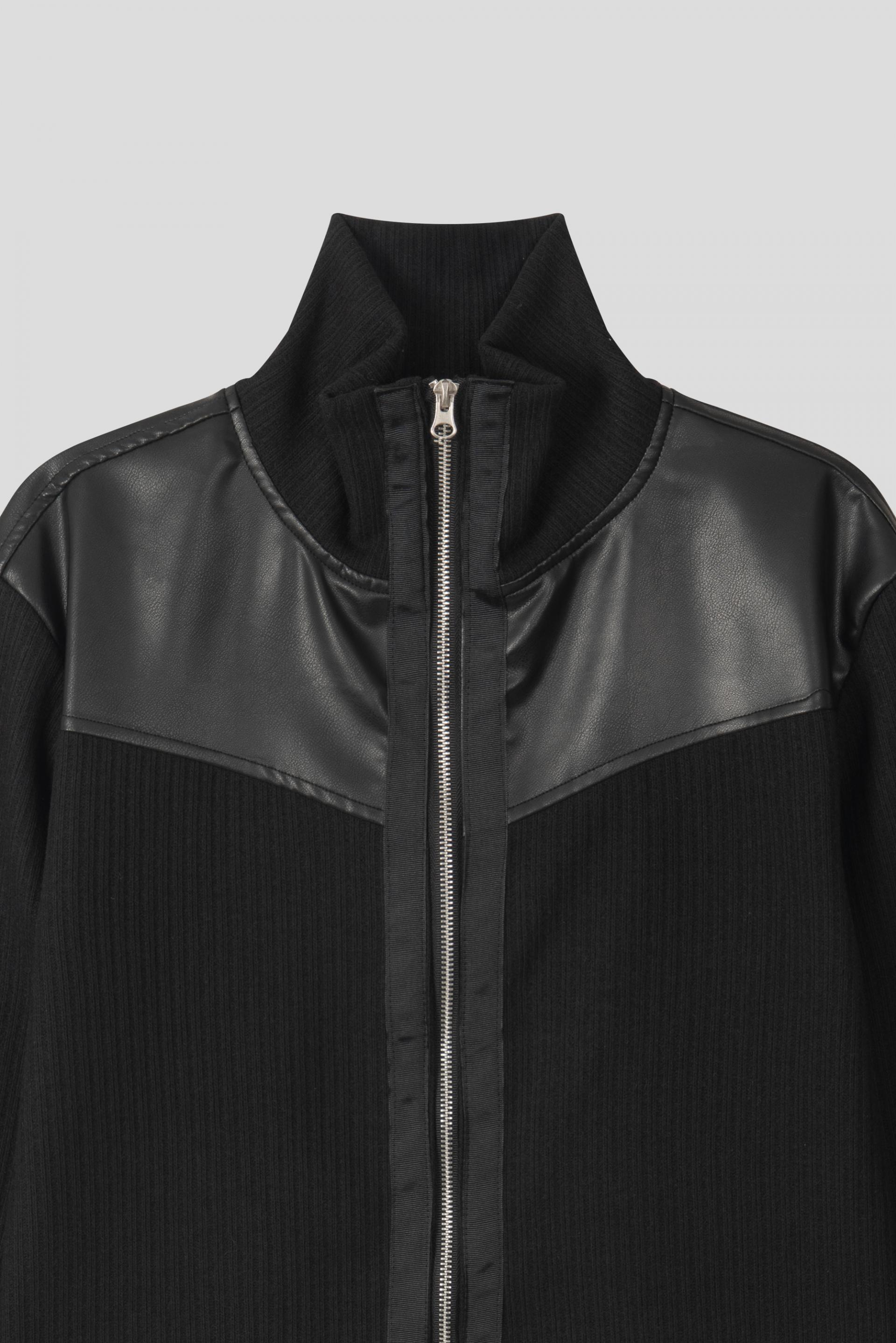 Shadow leather panel knit zip-up