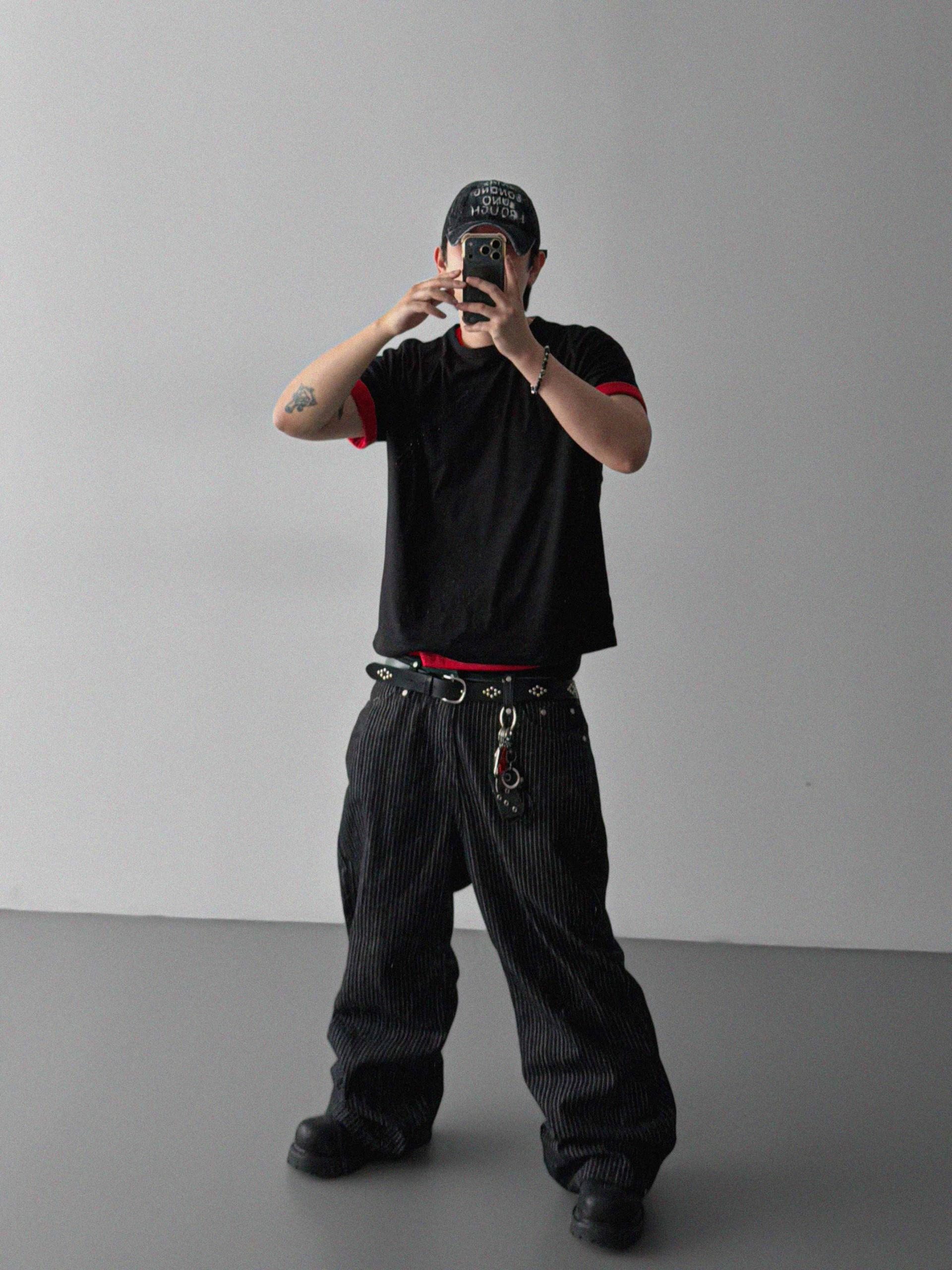 Stripe rivet non-faded pants