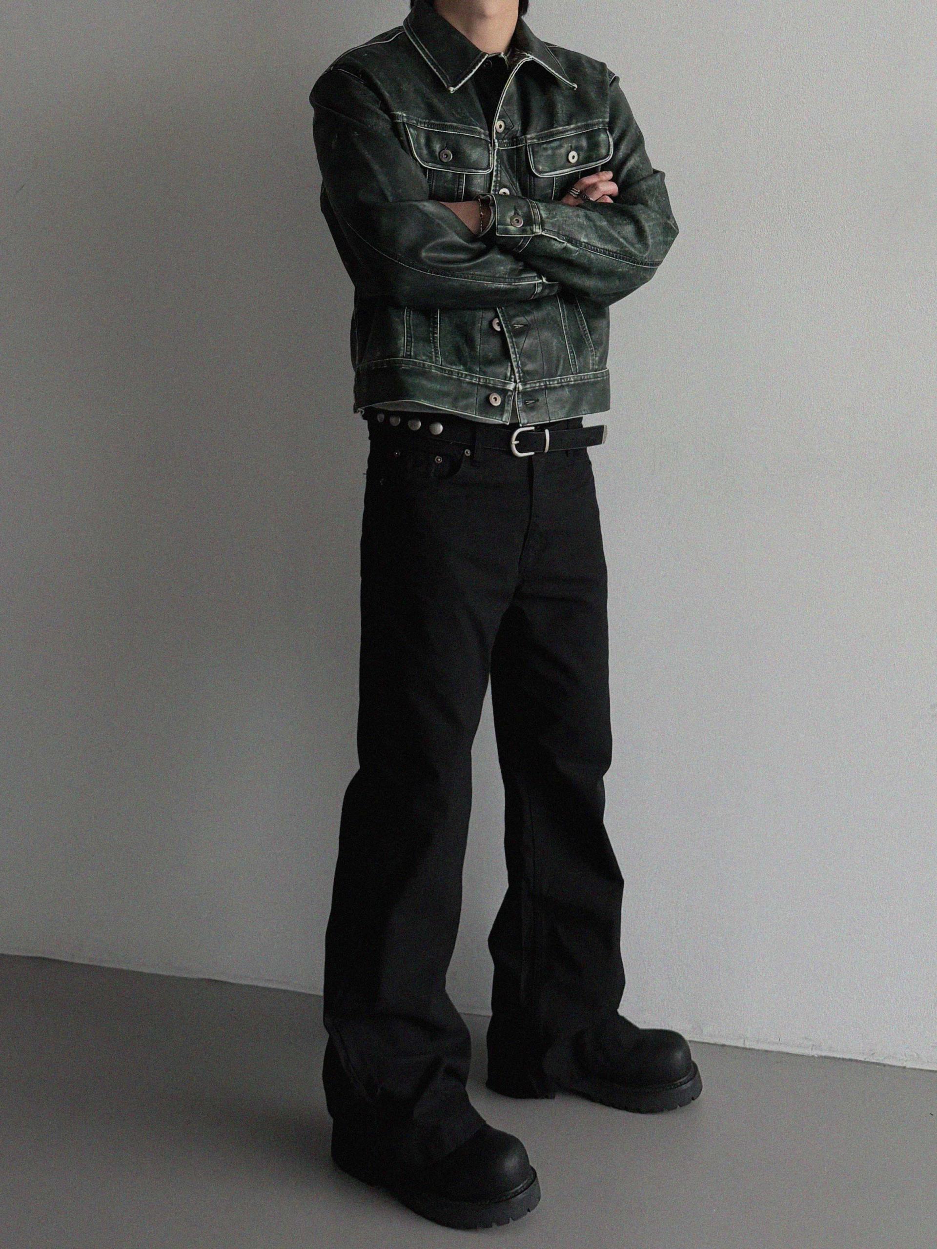 Rex leather trucker crop jacket