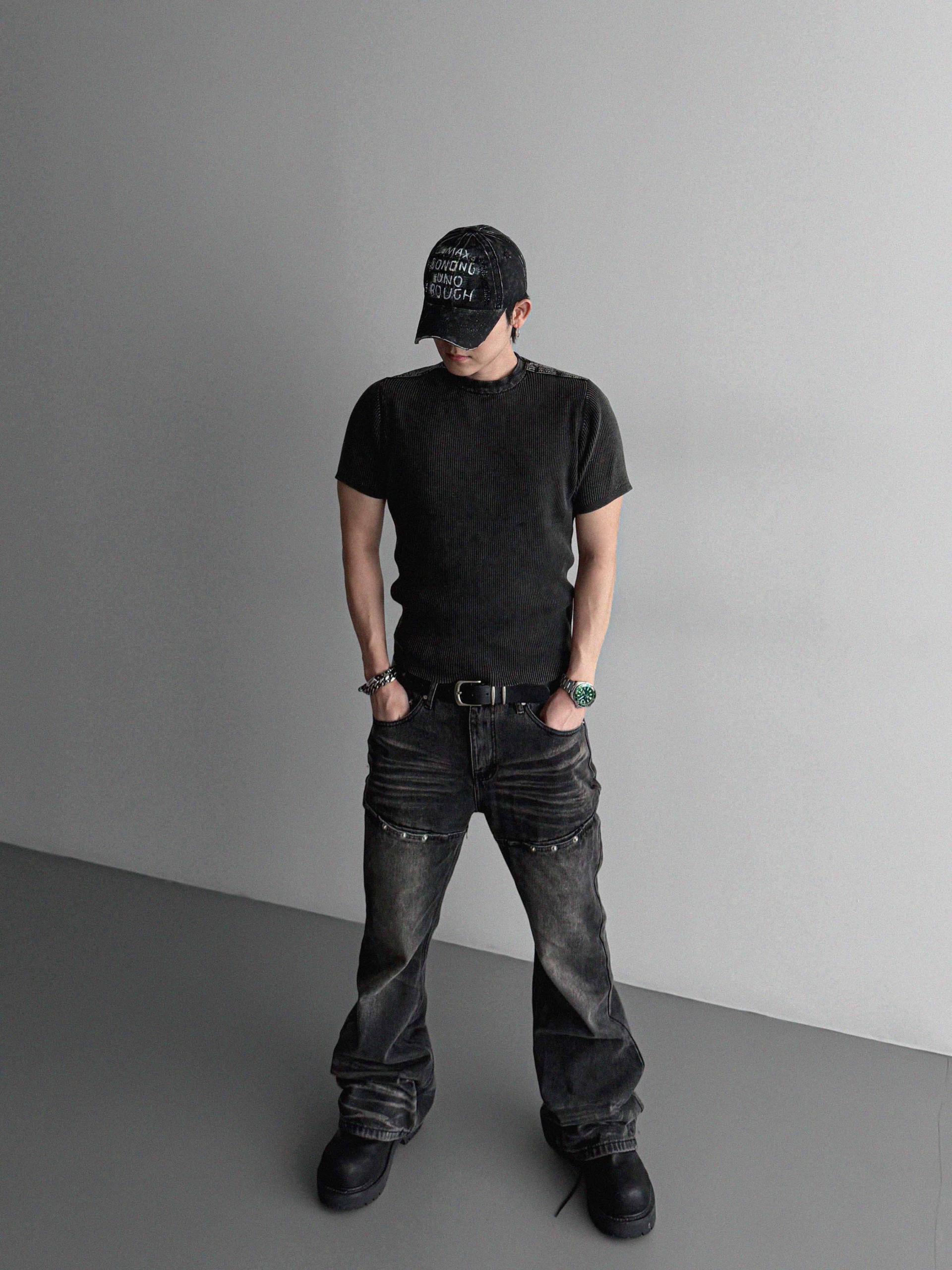 Pigment panel slim half knit
