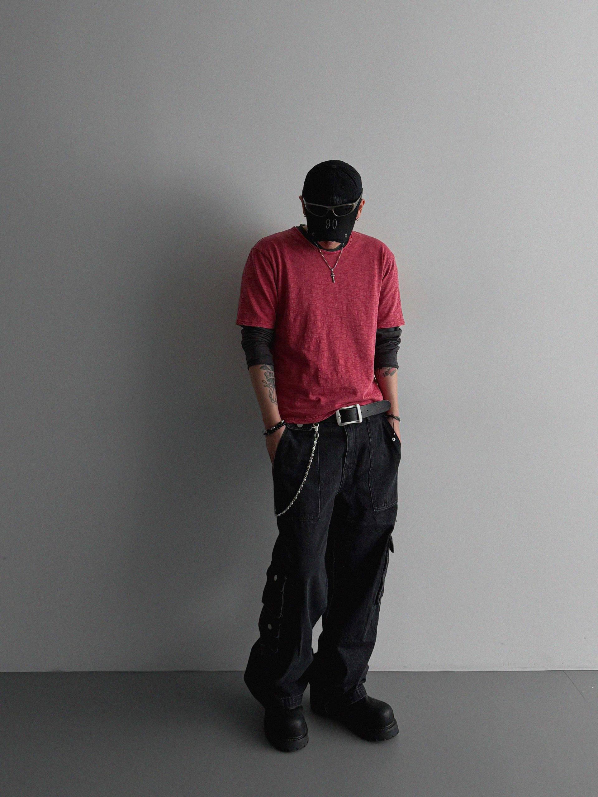 Unbalanced cargo denim pants
