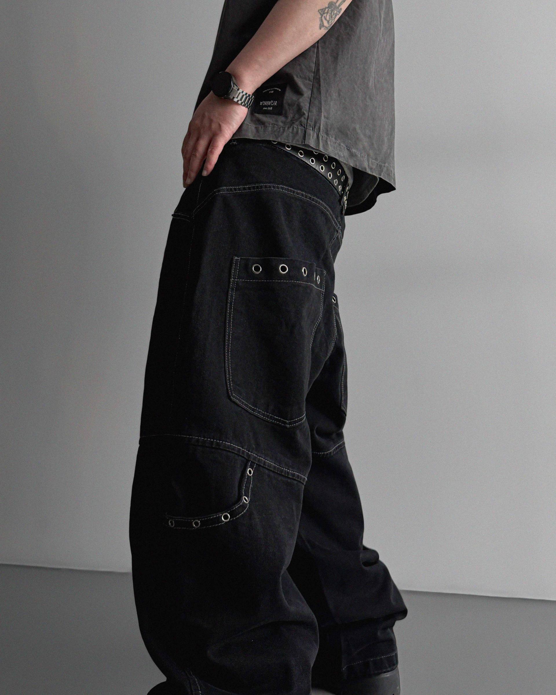 Eyelet pocket balloon denim pants
