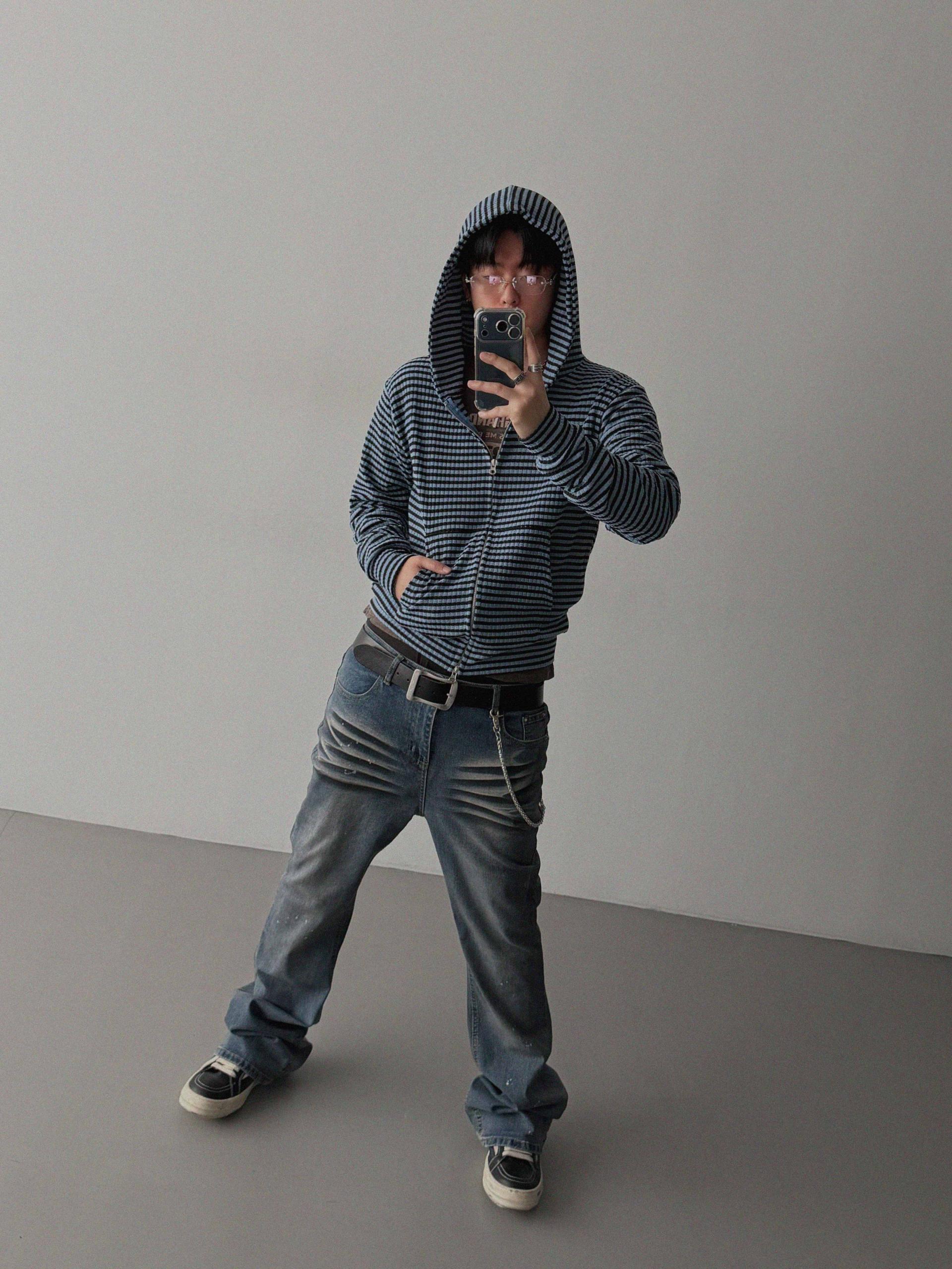 Jenny stripe crop hood zip-up