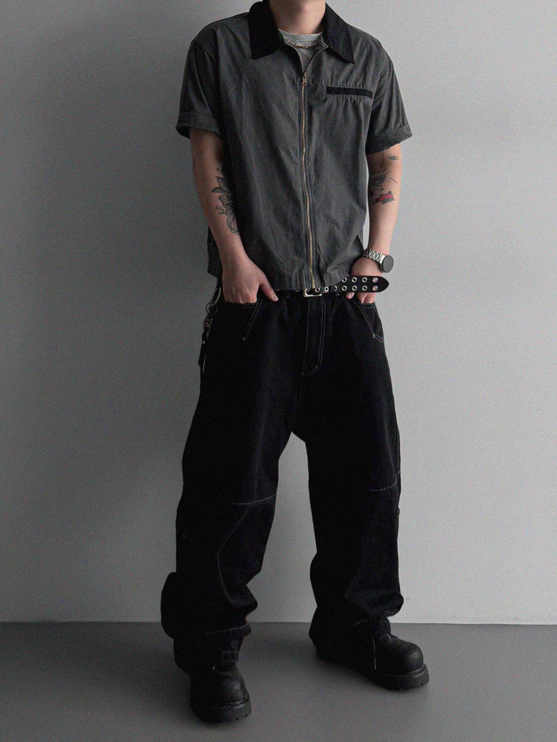Eyelet pocket balloon denim pants
