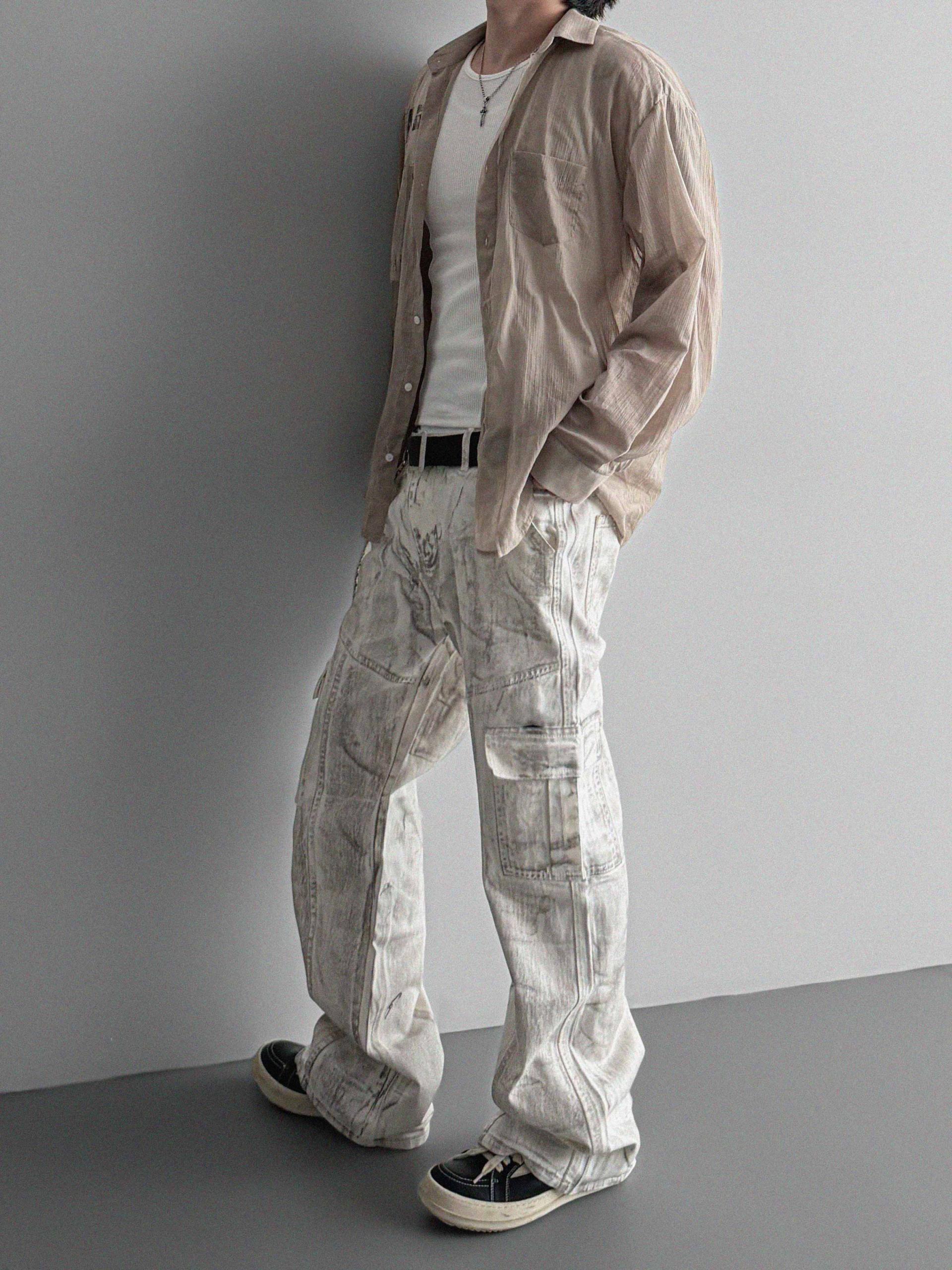 Peril dirty white denim cargo pants