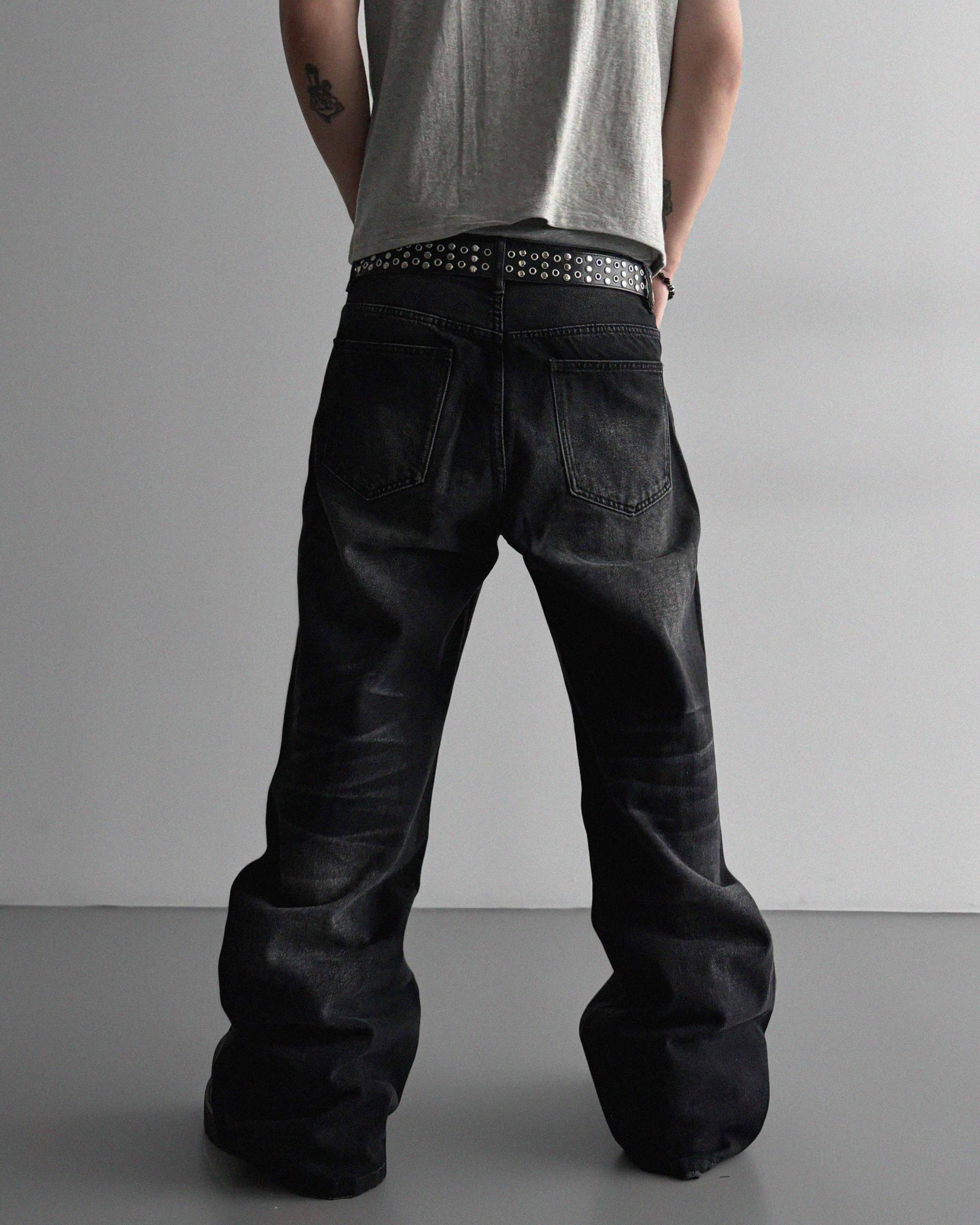 Button fly flare denim pants