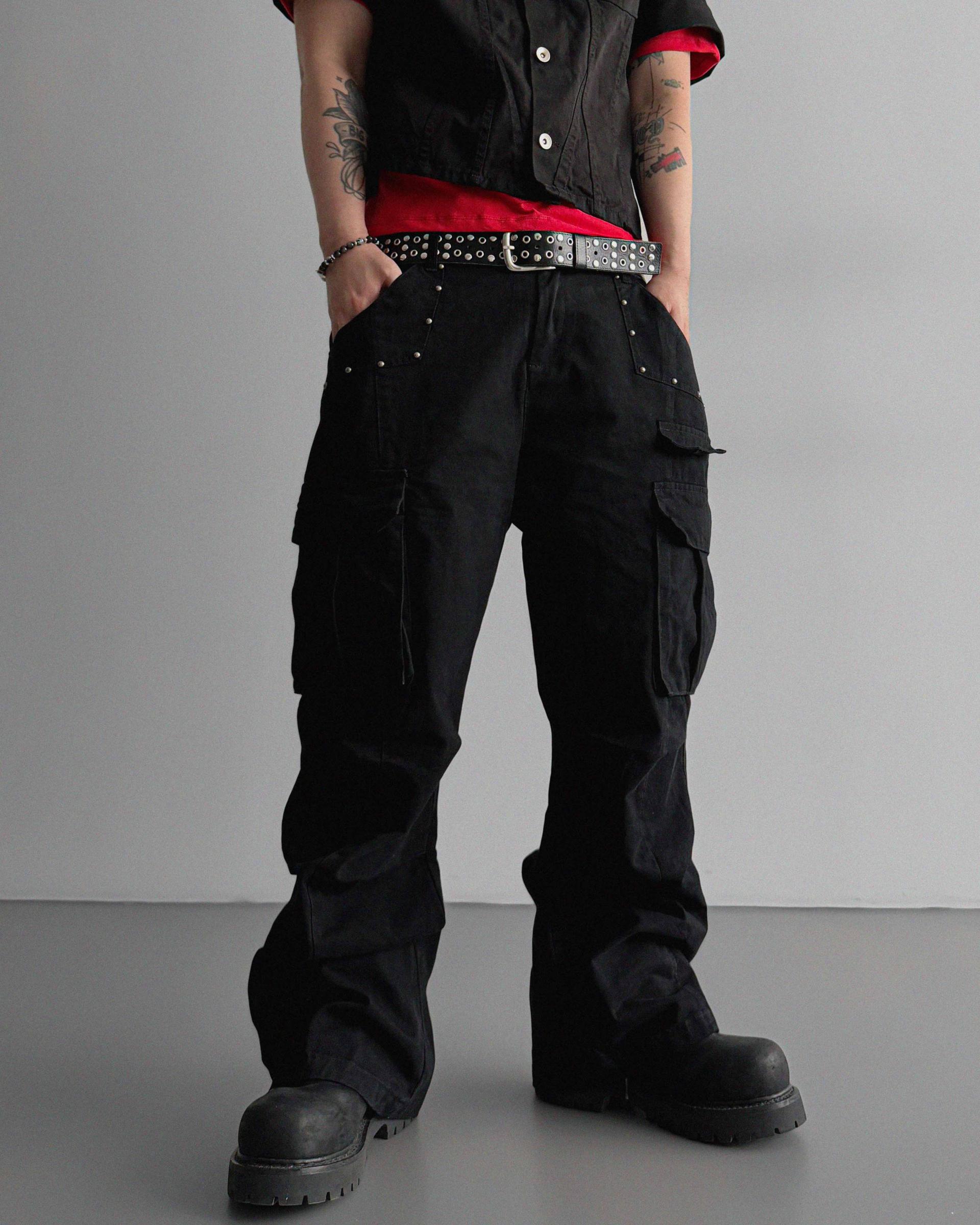 Dying stud cargo flared pants