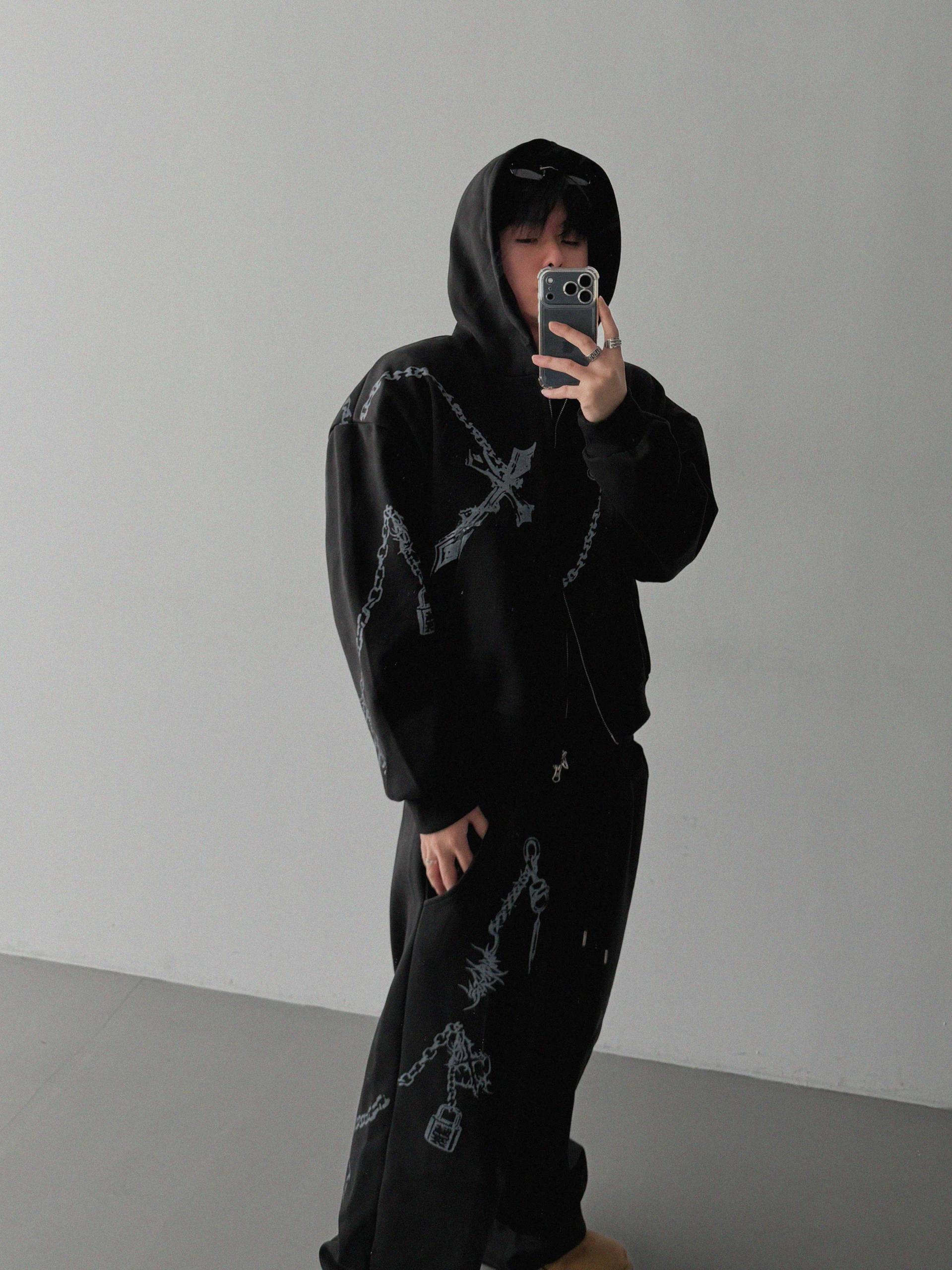 Keyring printed wide sweat pants