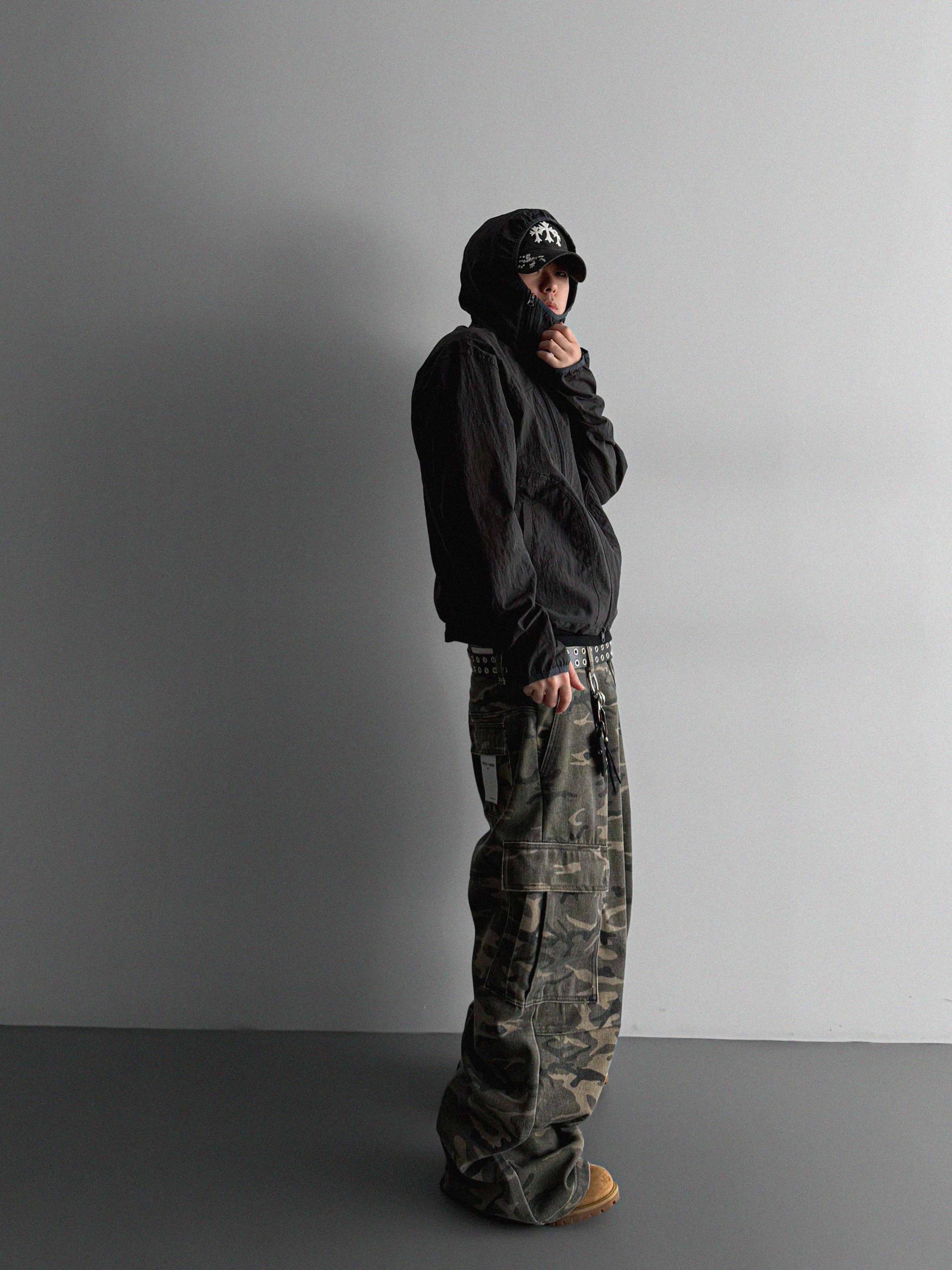 Summer diagonal zipper hood jacket