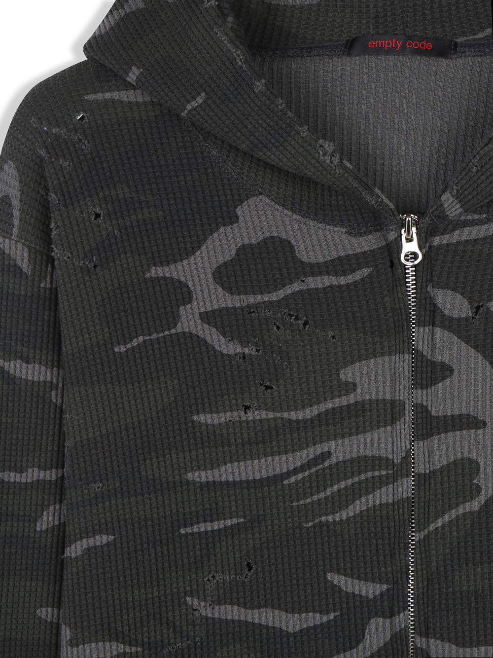 Destroyed camo crop hood zip-up