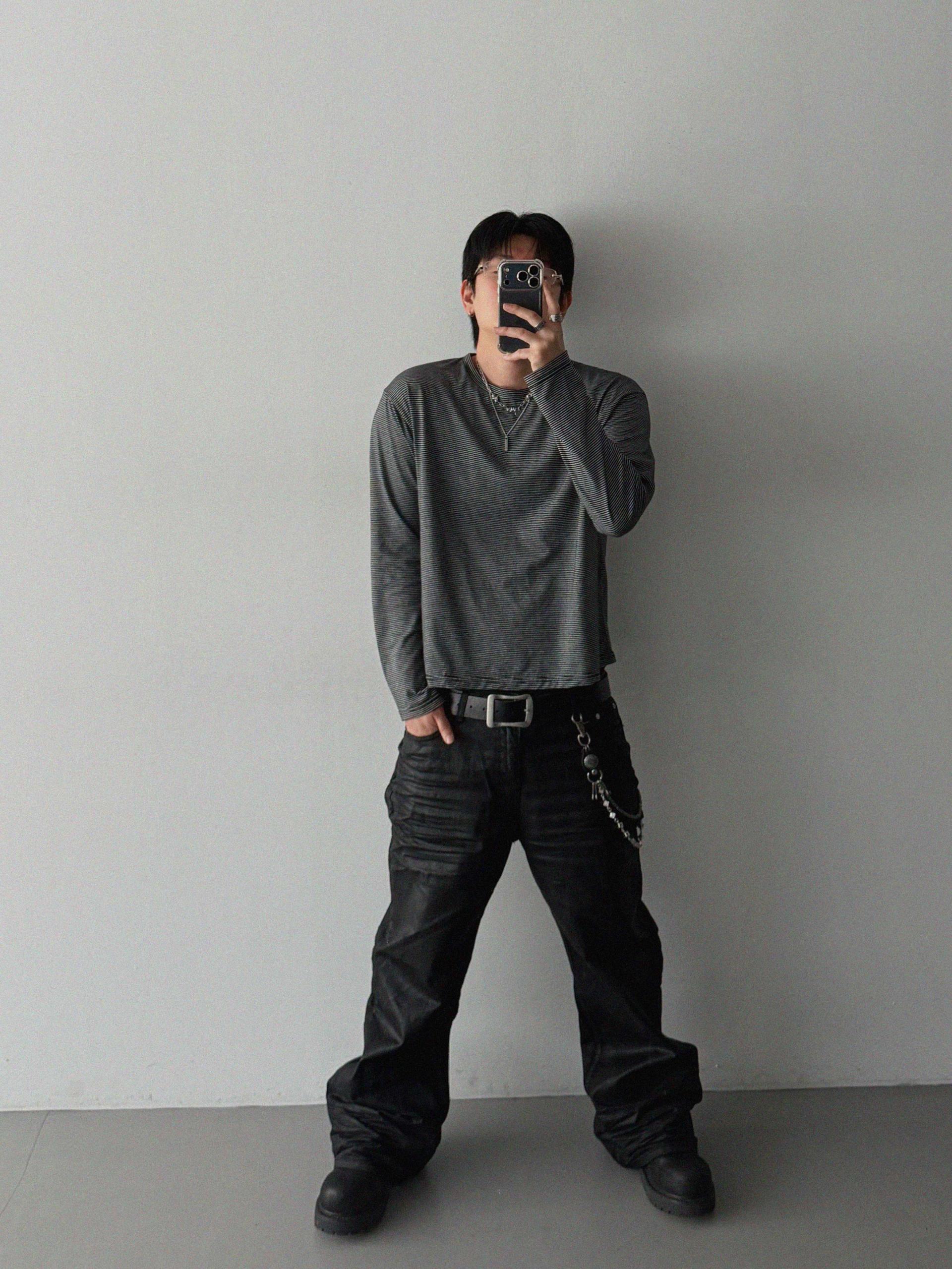 Embo coated semi flare pants