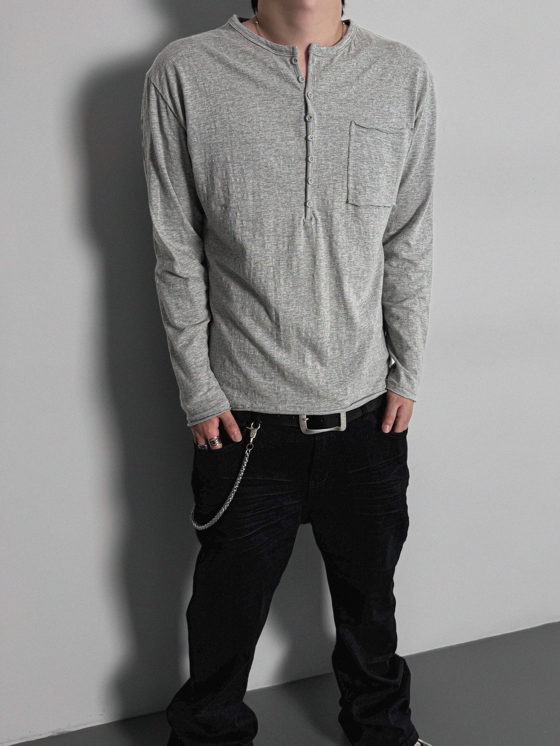 Button slub henley neck slim t