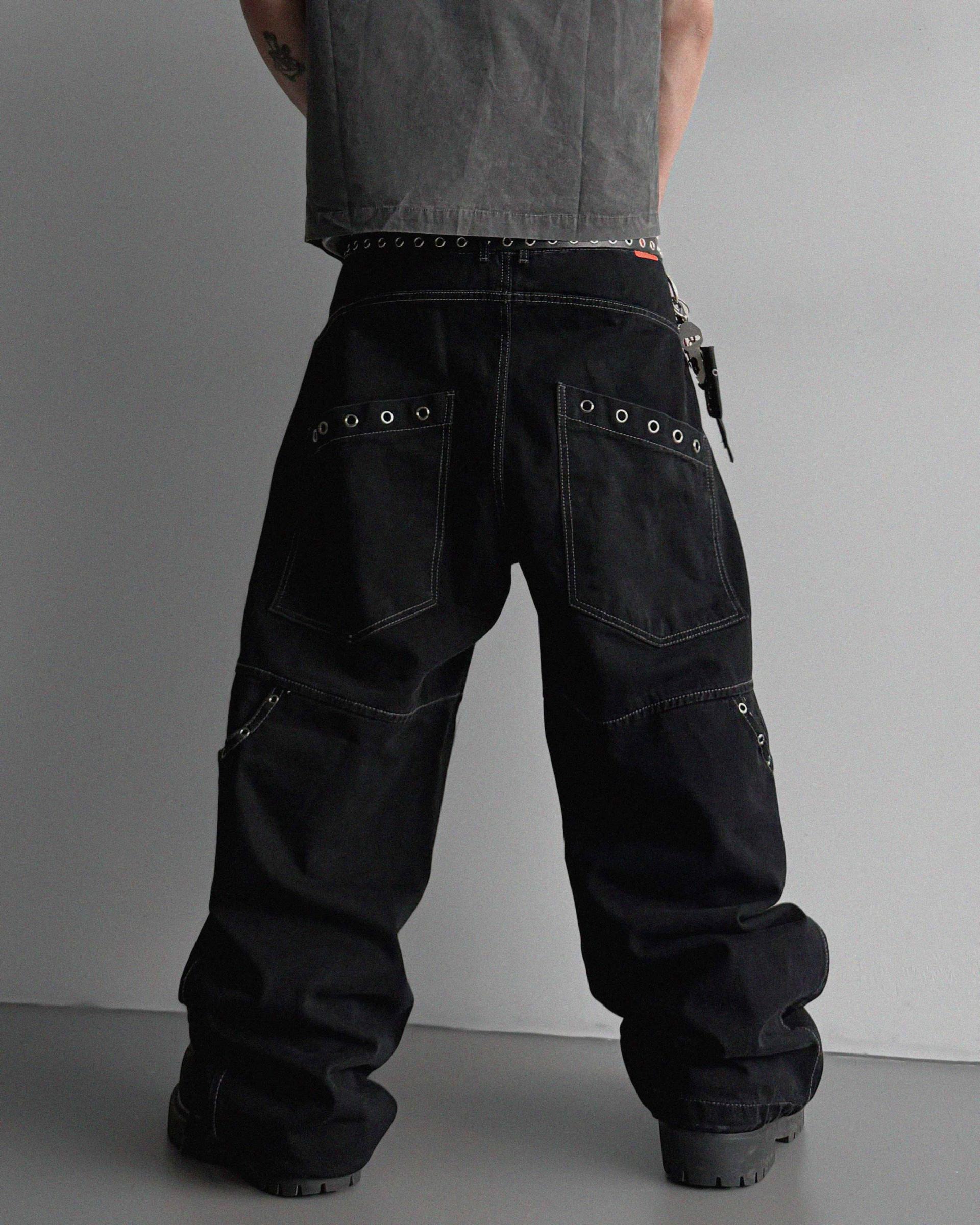 Eyelet pocket balloon denim pants