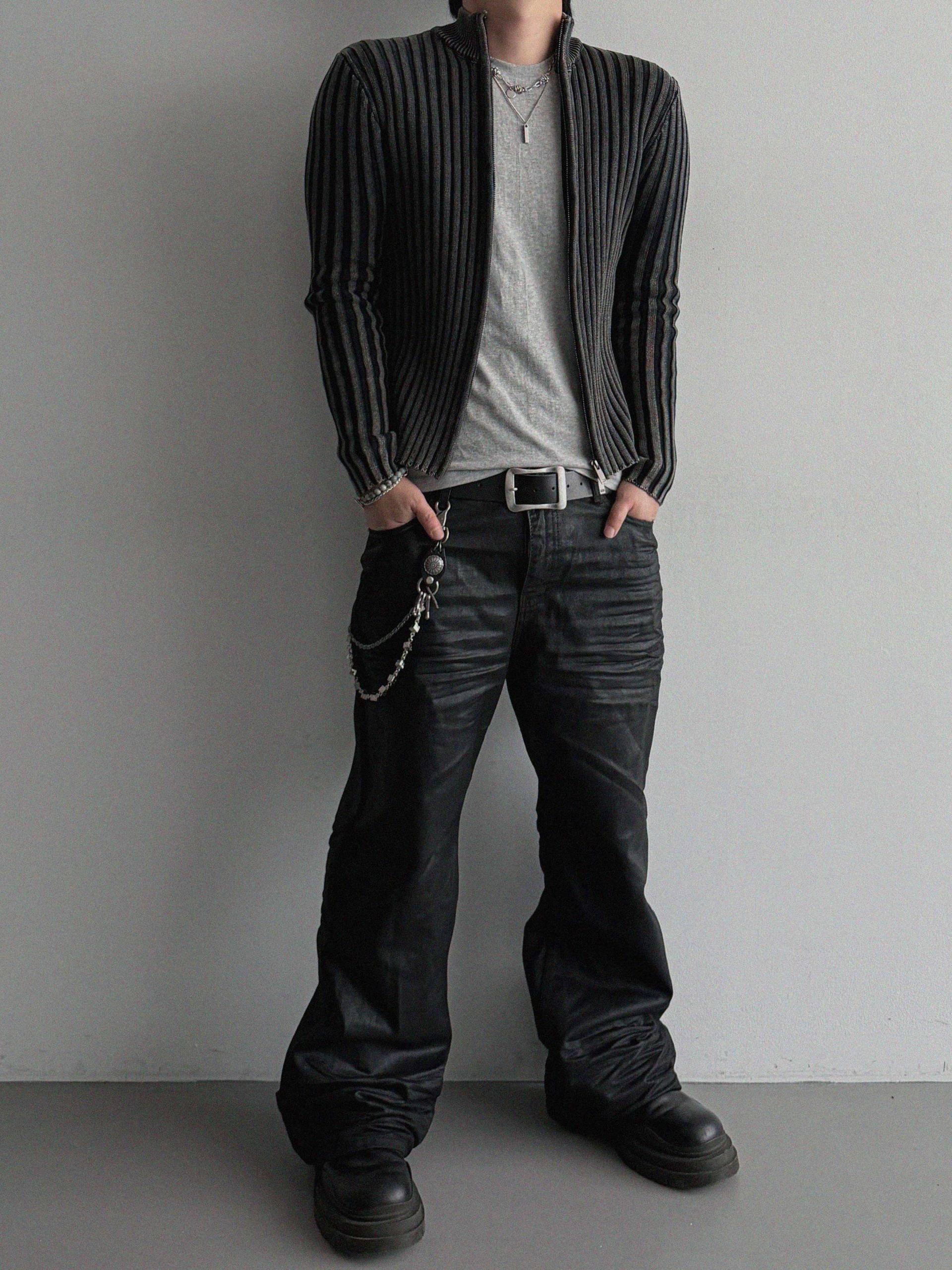 Embo coated semi flare pants