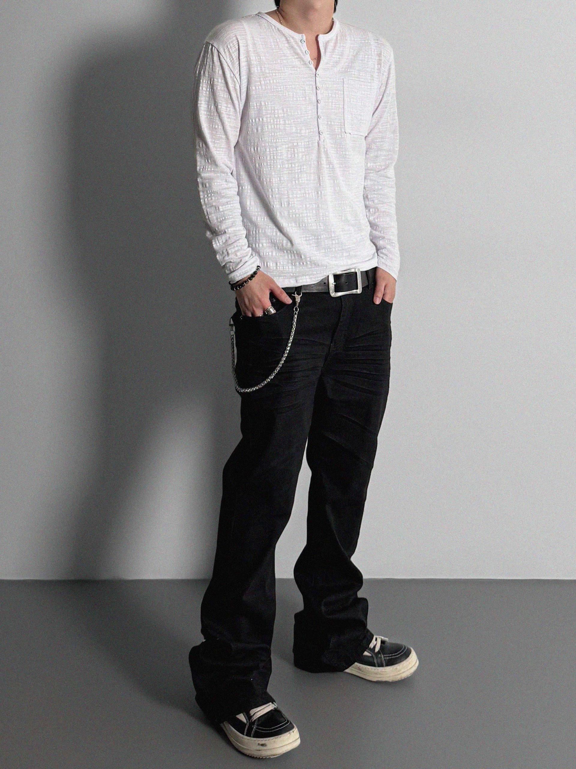 Button slub henley neck slim t