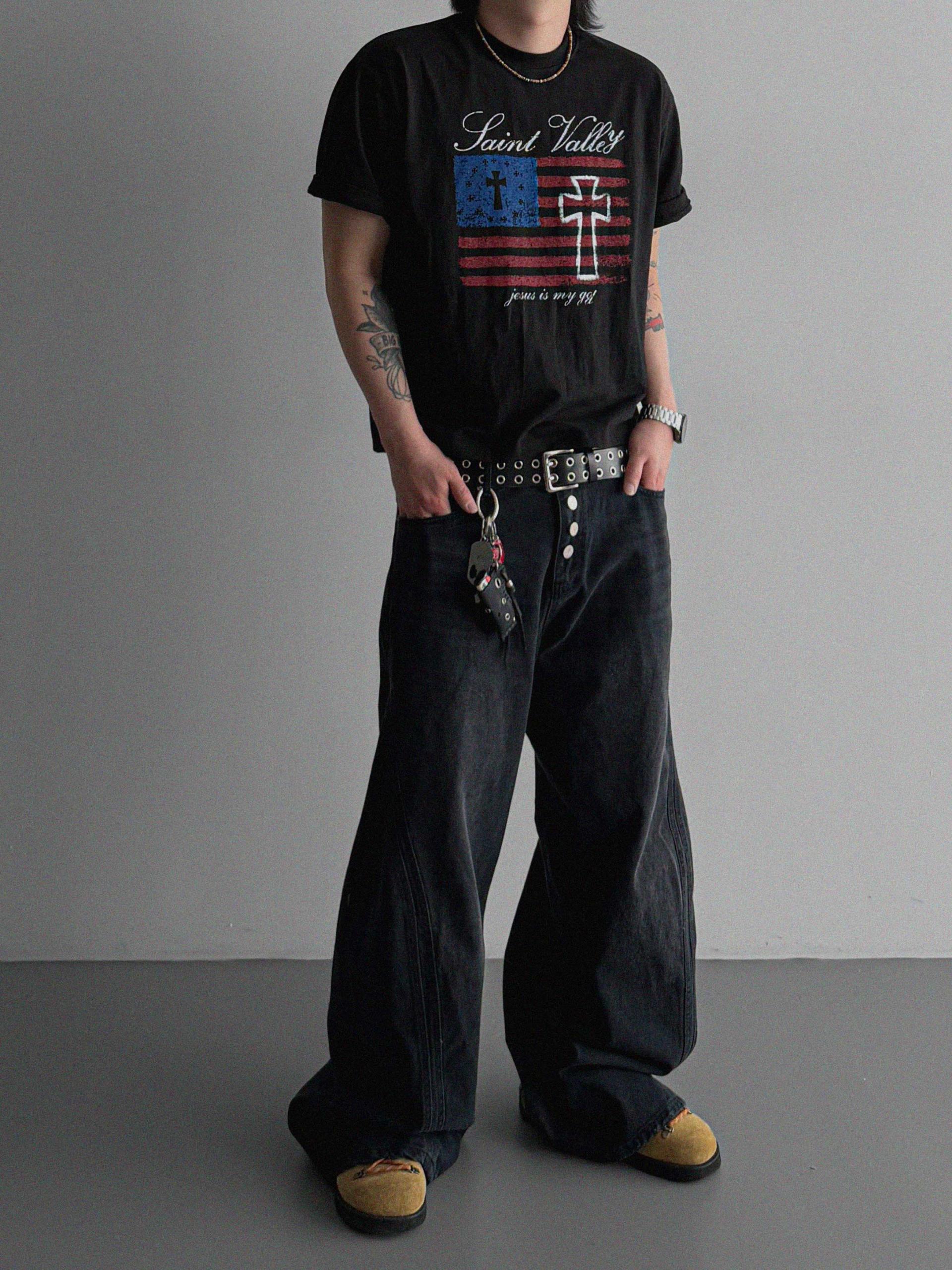 Cachion twisted wide denim pants