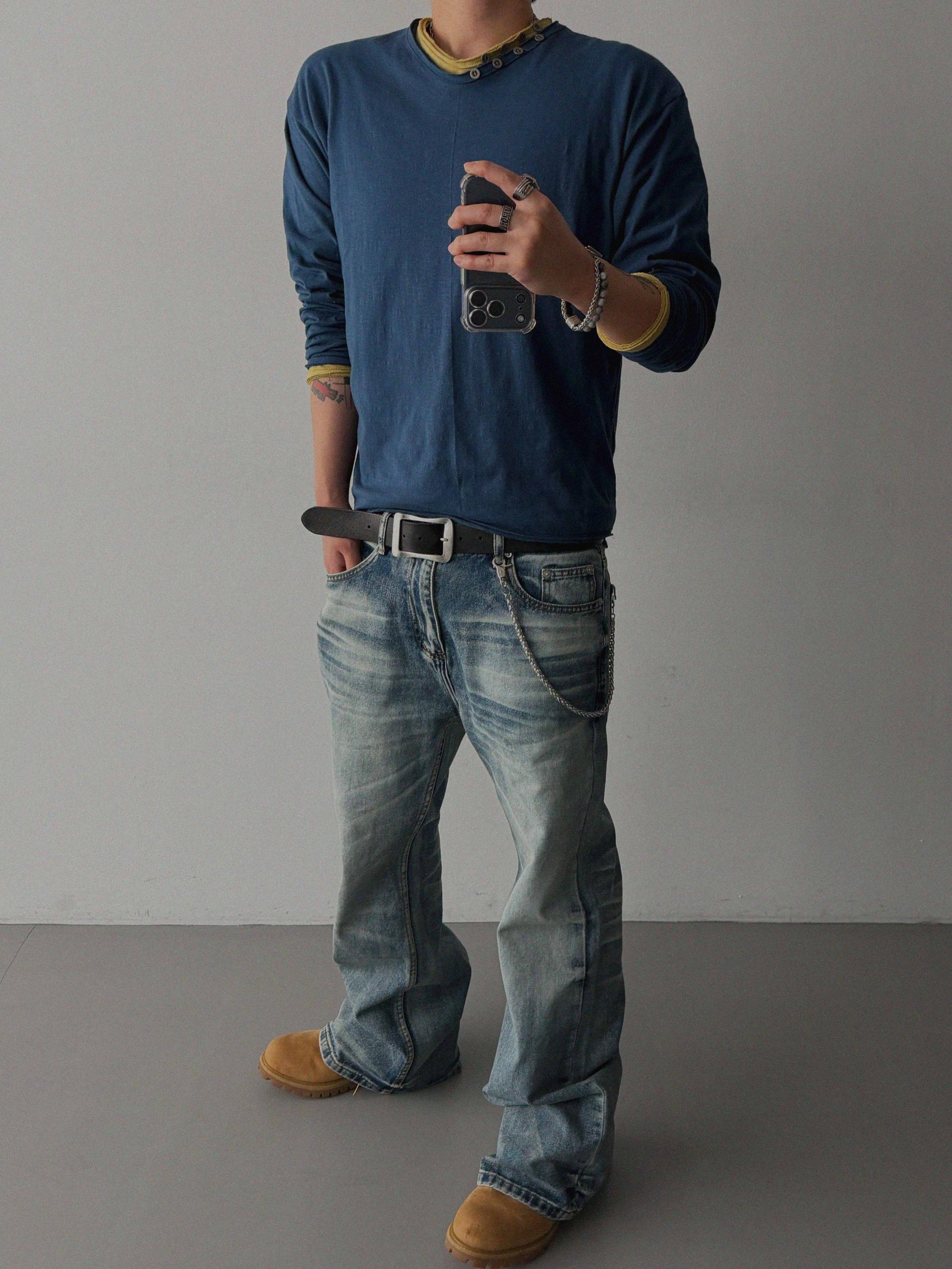 Mobe sand flare denim pants