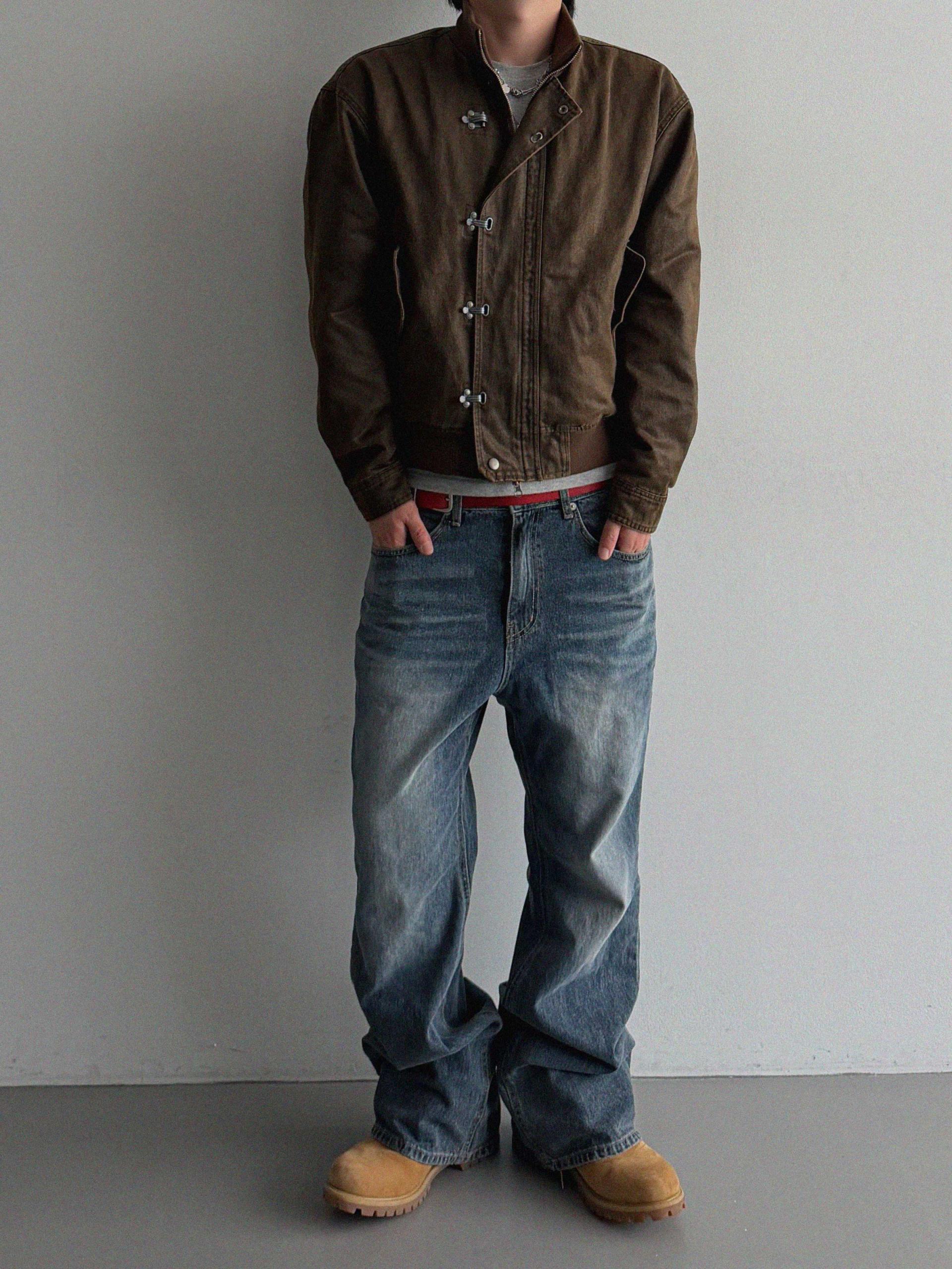 Deep brush flare denim pants