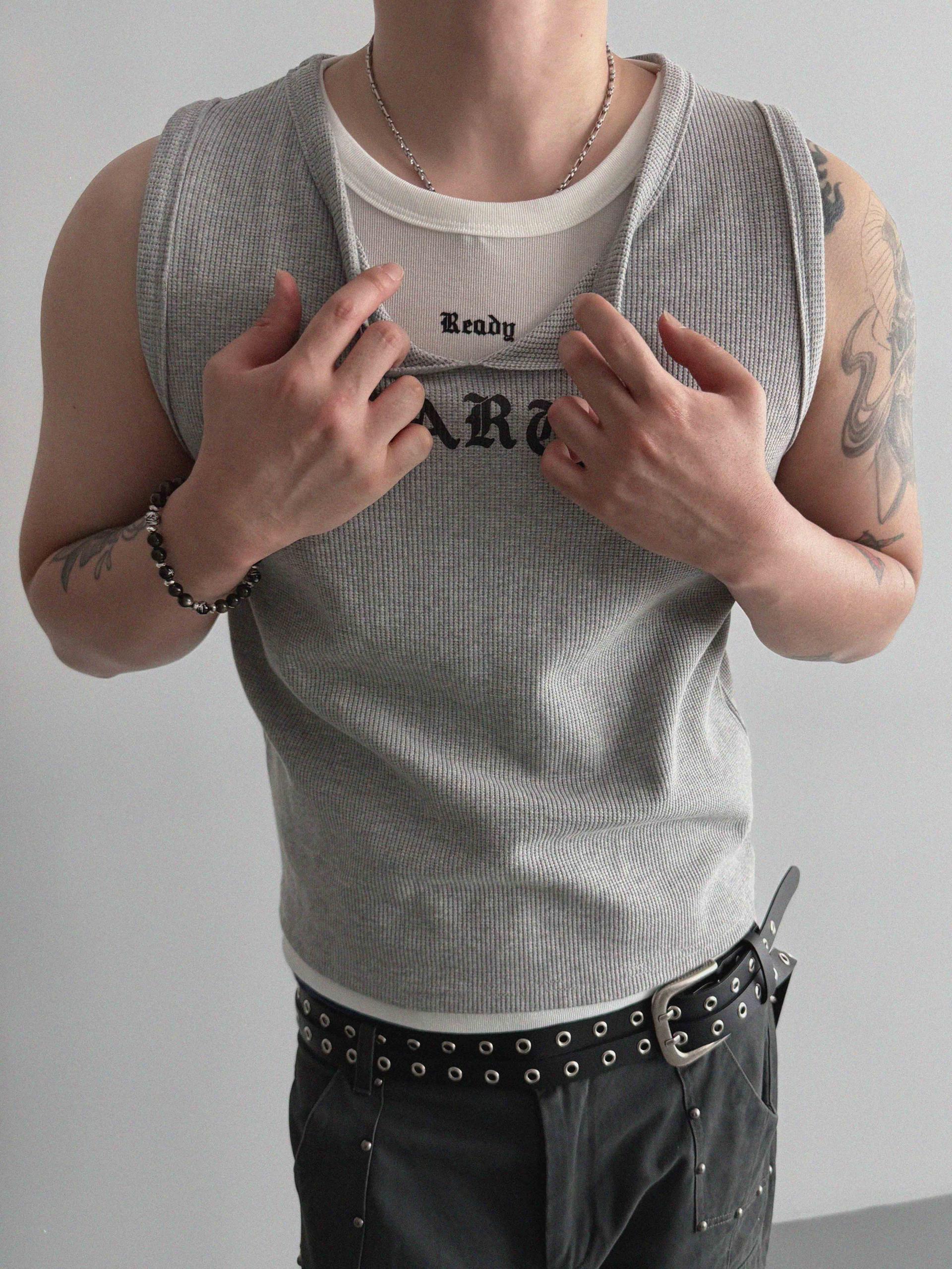 Lettering layer waffle crop sleeveless