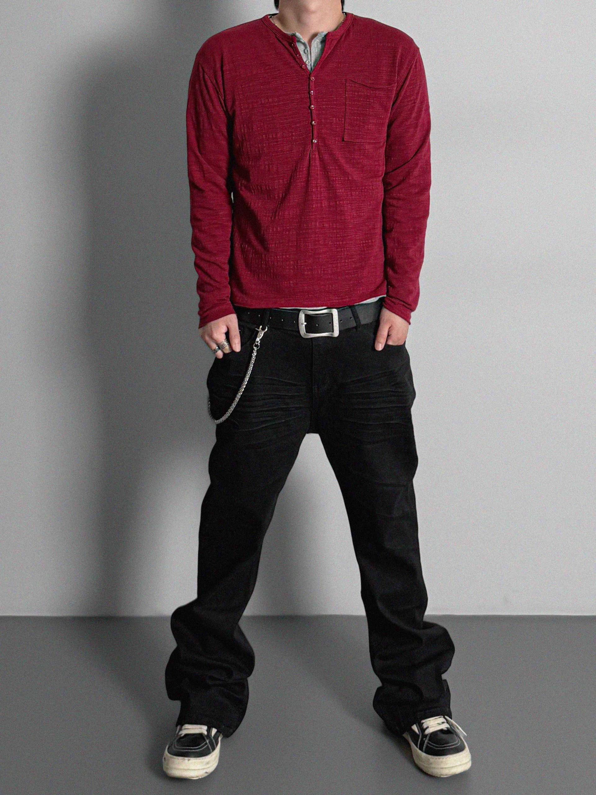 Button slub henley neck slim t