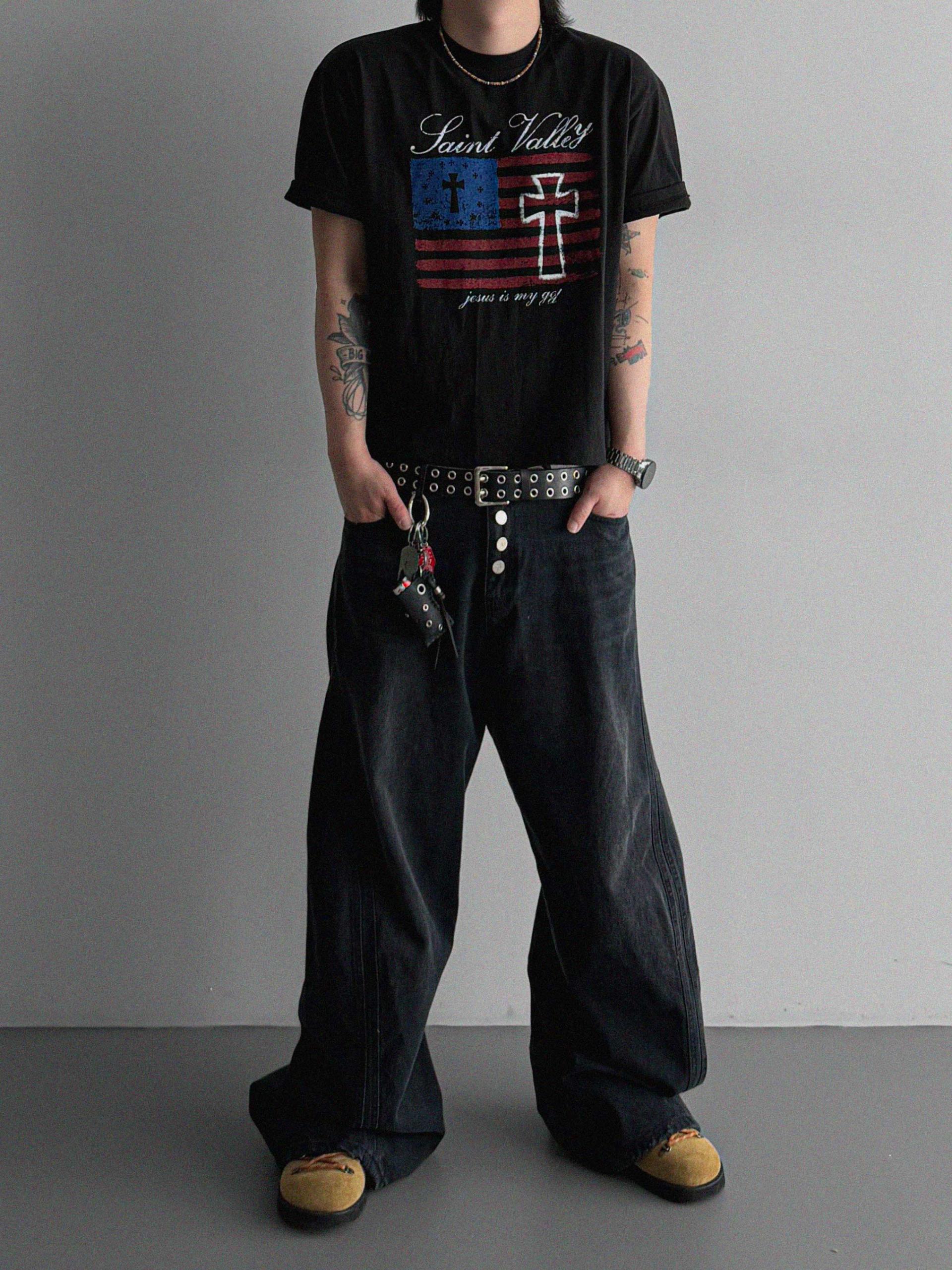 Cross and Stripes crop half t