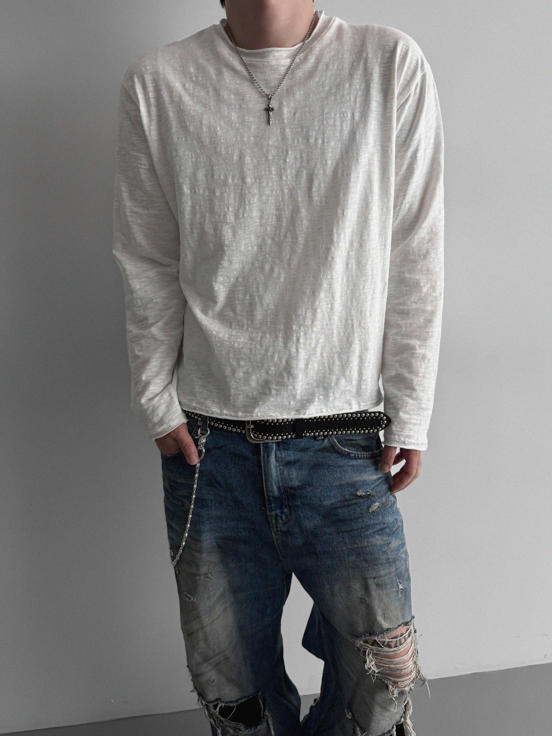 Slub cuting crop long sleeve t