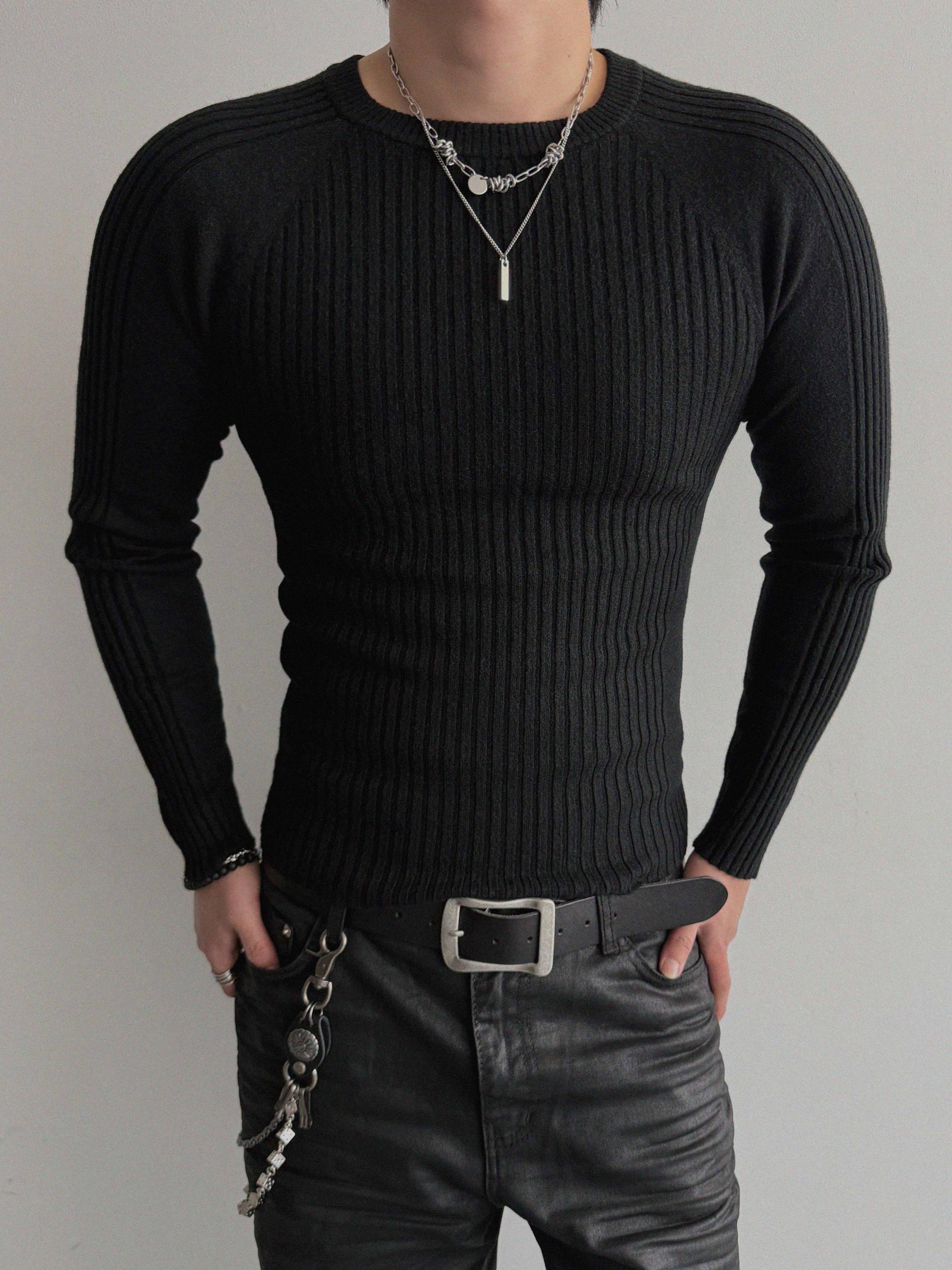 Irregular ribbed raglan muscle knit