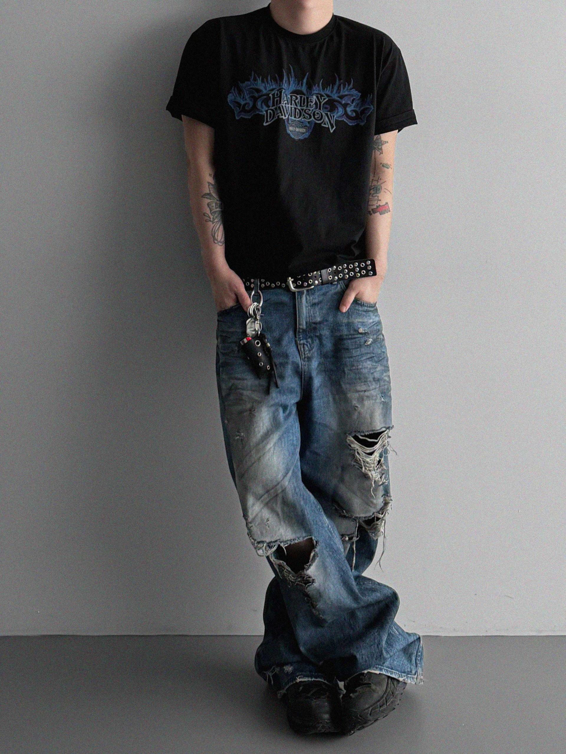 Flame harley crop half t