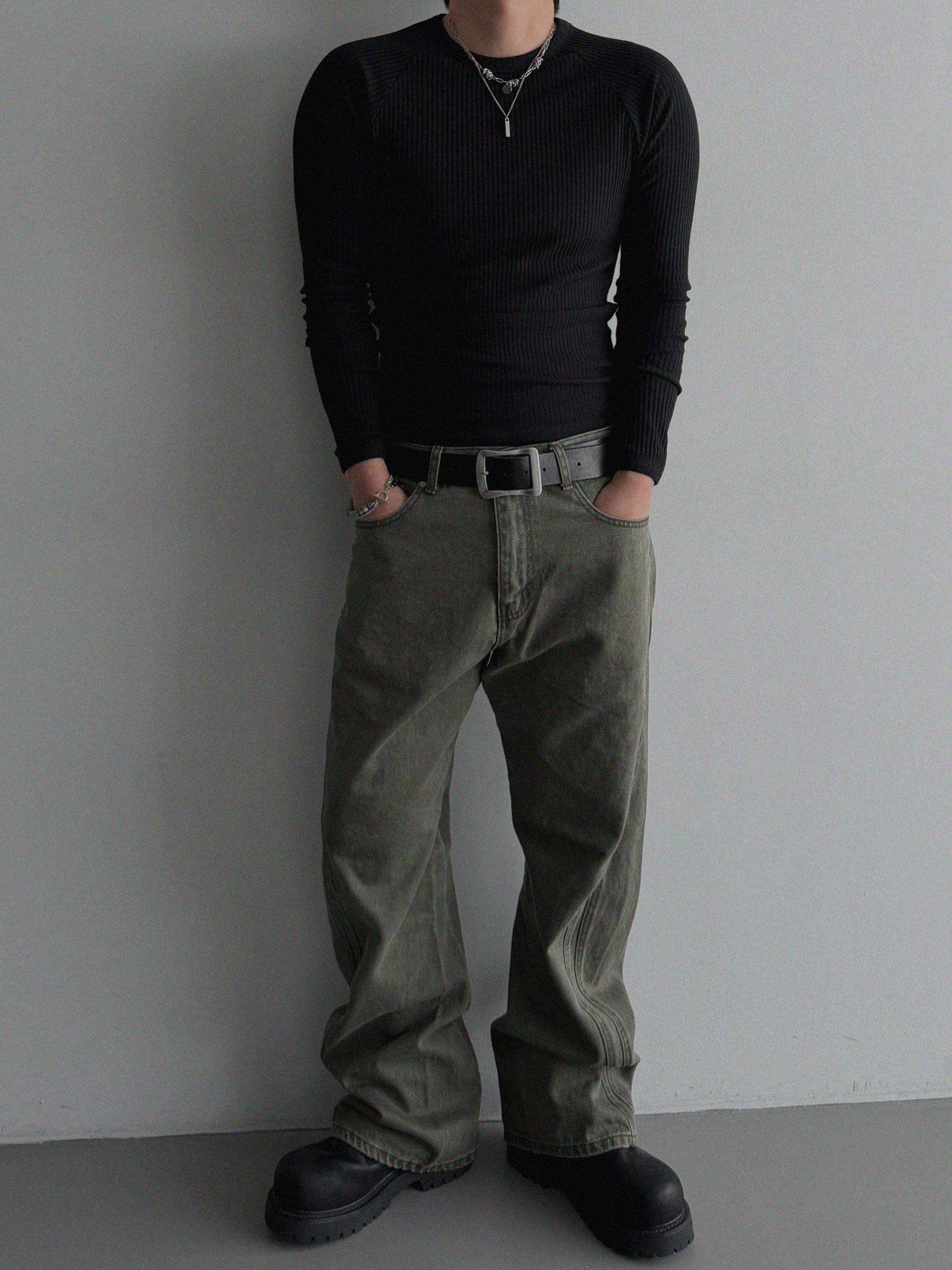 FW Double pocket curved flare pants